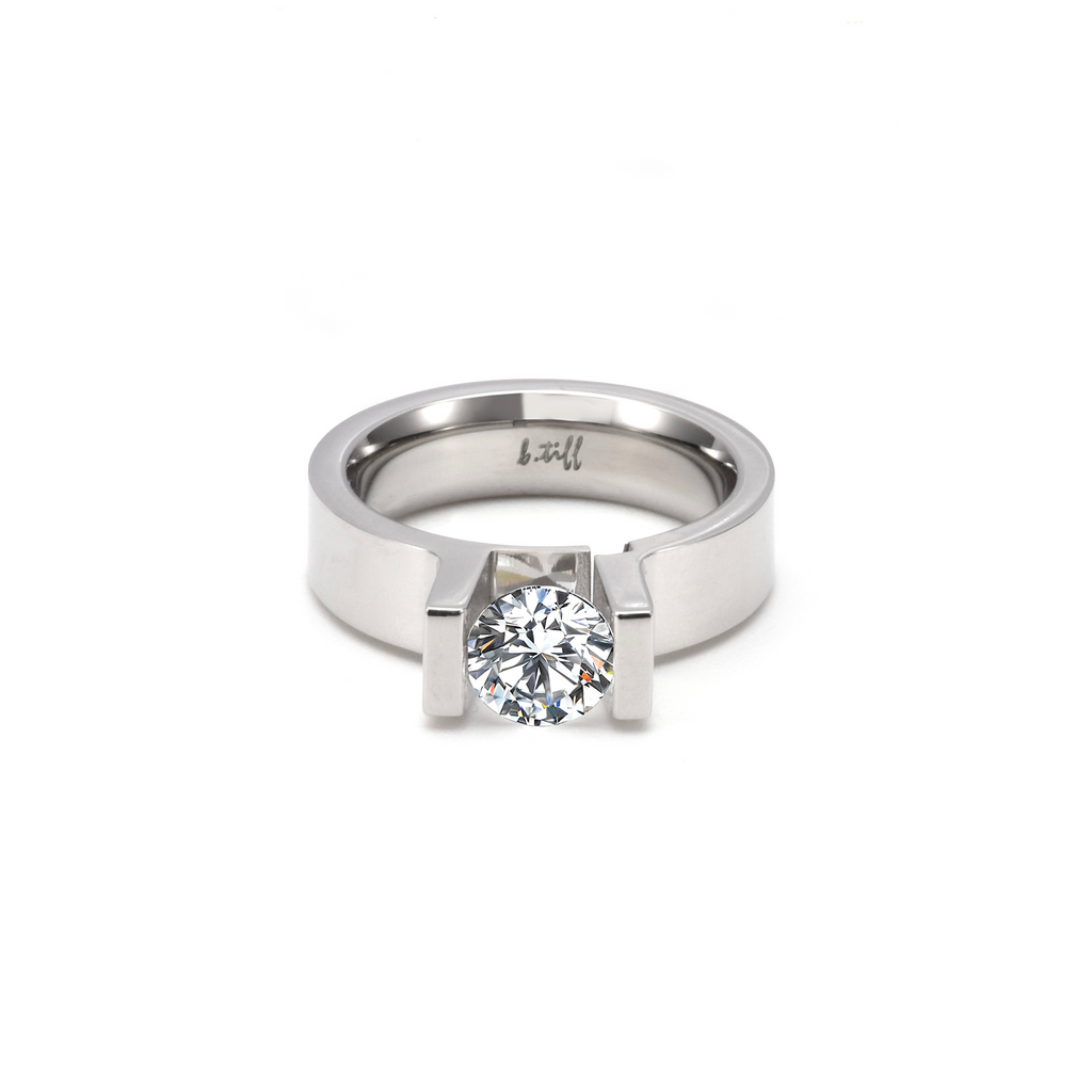 RG074MW B.Tiff Tension 1 ct Moissanite Round Solitaire Engagement Ring