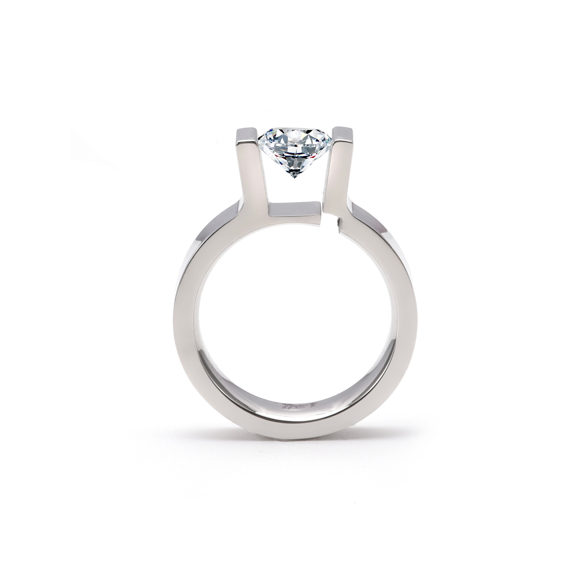 RG074MW B.Tiff Tension 1 ct Moissanite Round Solitaire Engagement Ring