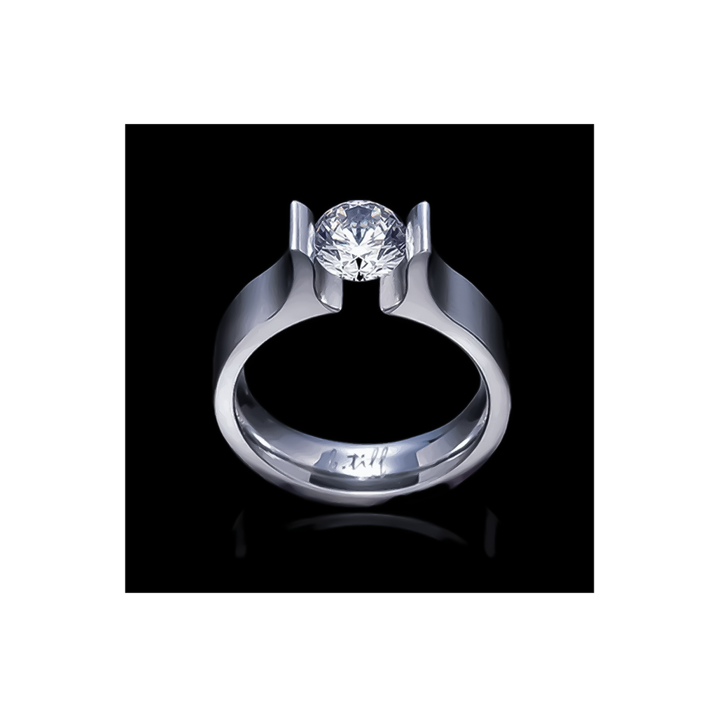 RG092W B.Tiff Tension 1 ct Round Solitaire Tall Edge Engagement Ring