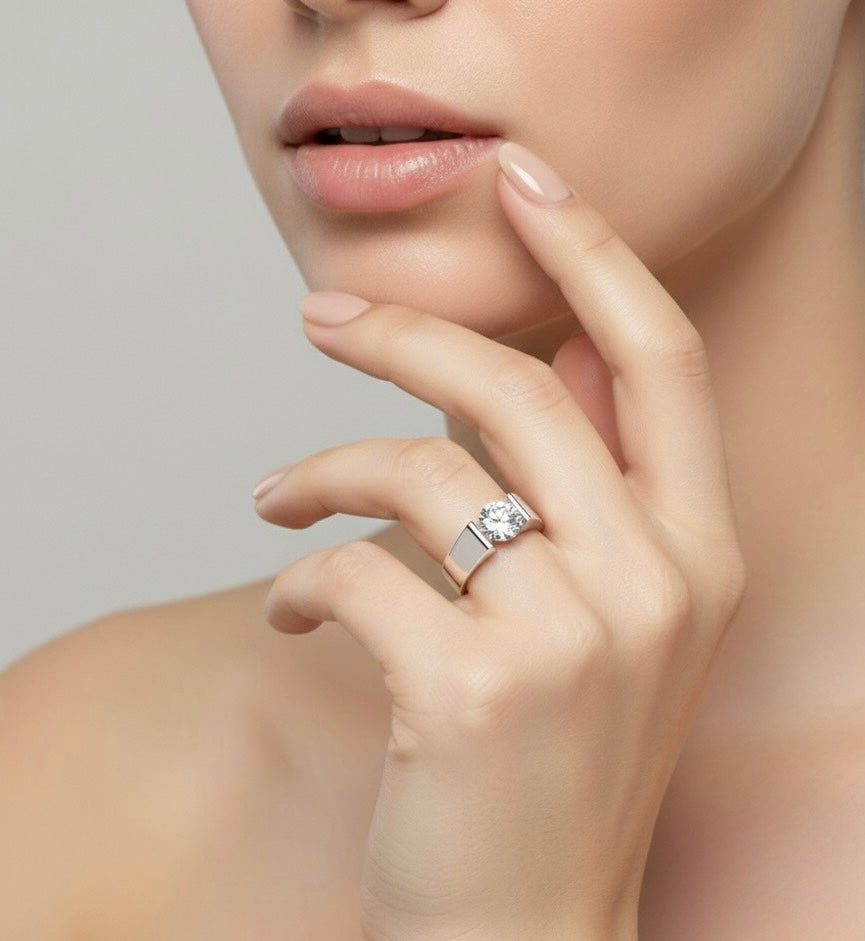 RG093MW B.Tiff 2 ct Moissanite Round Solitaire Engagement Ring