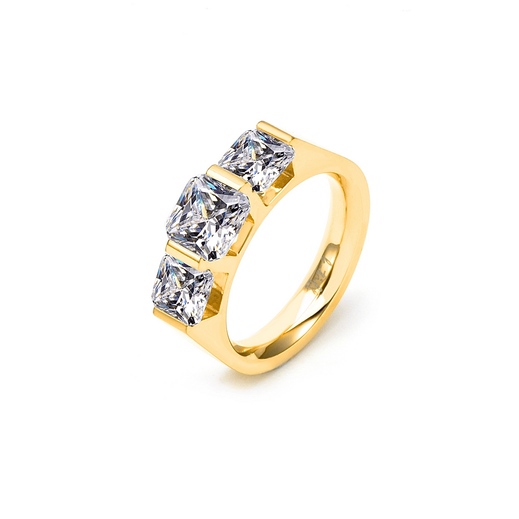 RG203G B.Tiff 18K Gold Plated 3-Stone Cushion Cut Engagement Ring