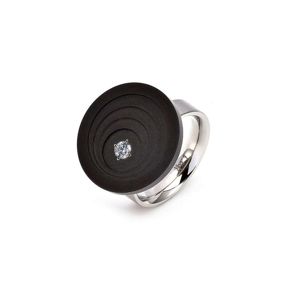 RG205B B.Tiff .12 ct Round Cut Black Solitaire Disk Ring
