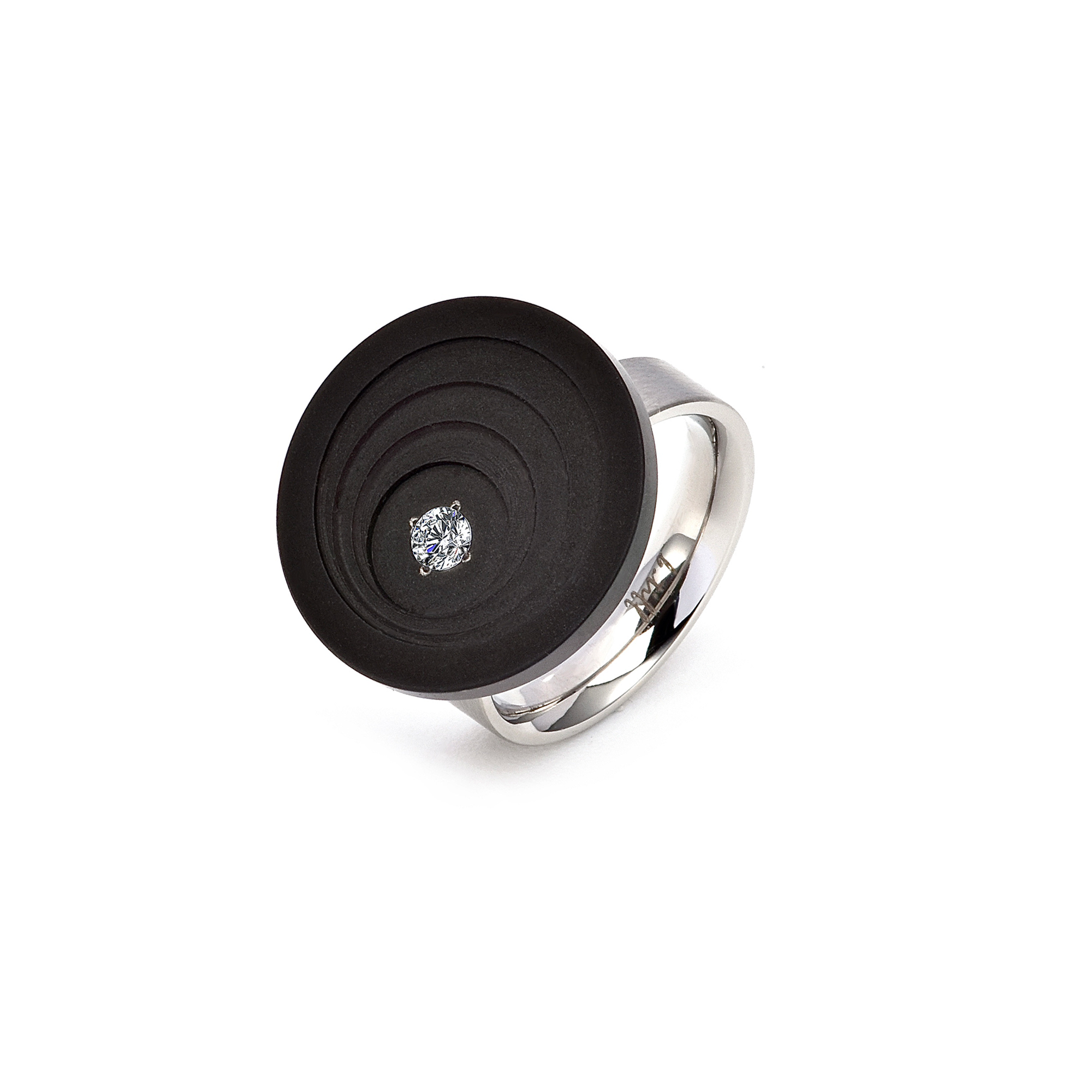 RG205B B.Tiff .12 ct Round Cut Black Solitaire Disk Ring