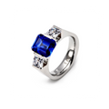 RG208BL B.Tiff 3-Stone 3 ct Blue Emerald Cut Engagement Ring