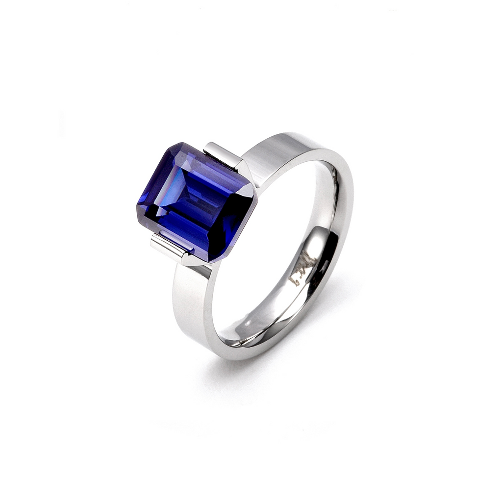 RG210BL B.Tiff 3 ct Blue Emerald Cut Engagement Ring