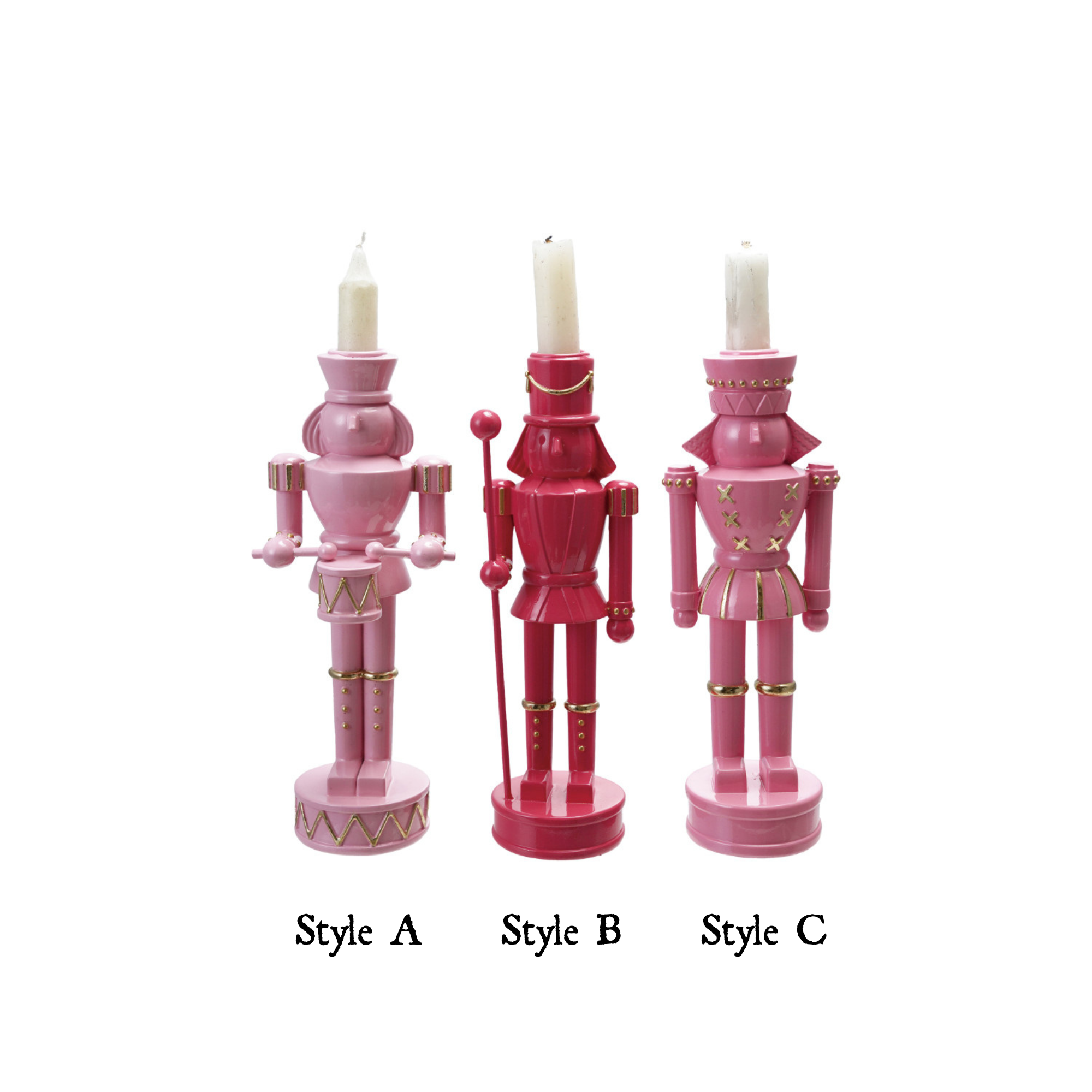 Pink Nutcracker Resin Taper Candle Holders