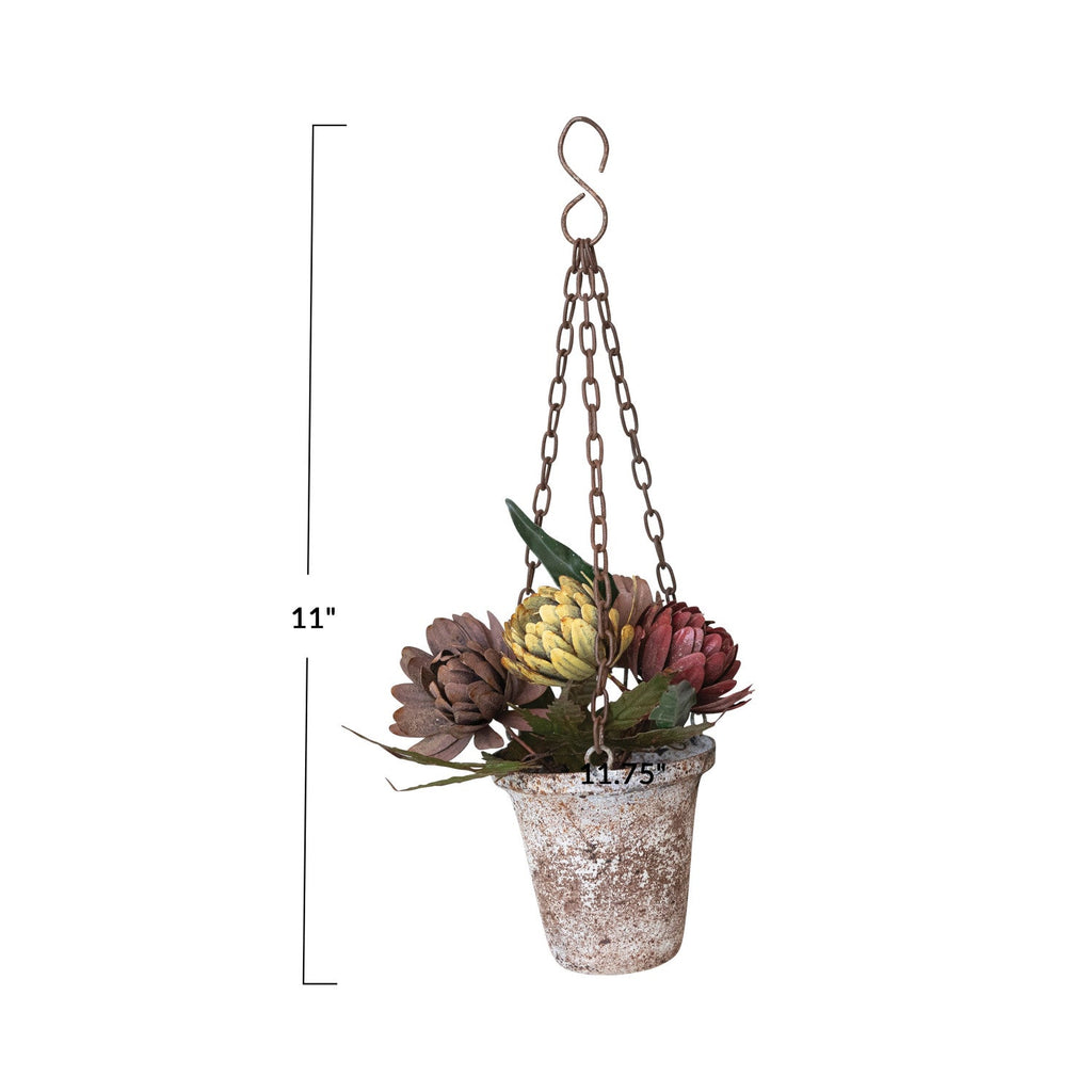 Distressed Painted Metal Flowers in Pot Ornament