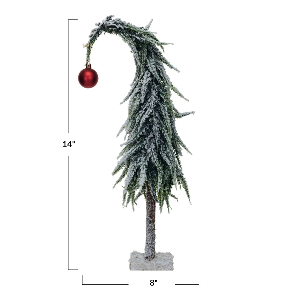 Snow Frosted Faux Evergreen Charlie Brown Tree with Ornament