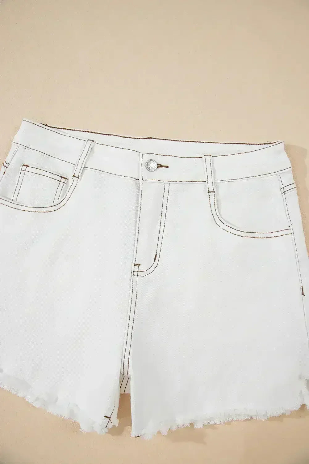 White Raw Hem High Waist Denim Shorts