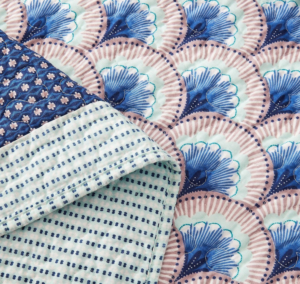 DaDa Bedding Mediterranean Blue Mint Green Patchwork Quilted Bedspread Set (JHW-884)