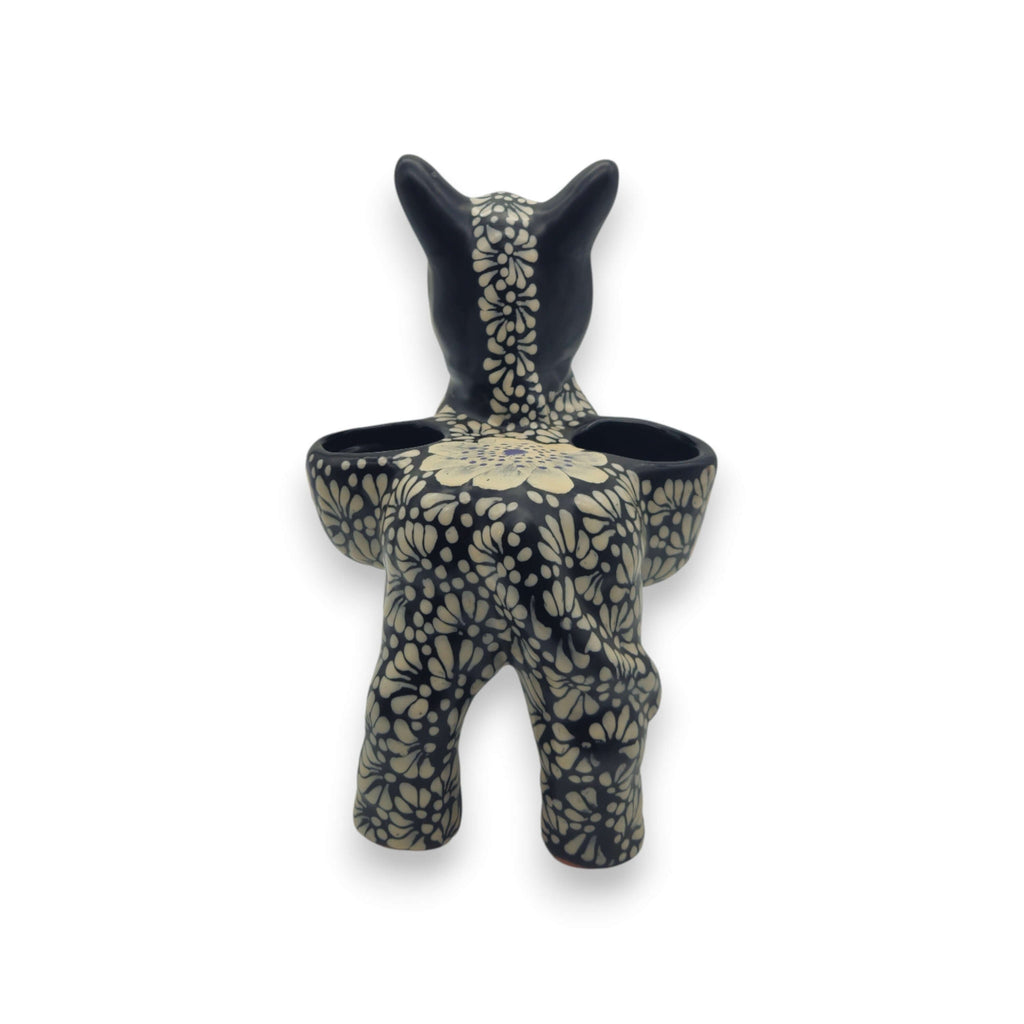 Floral Black & White Talavera Donkey Planter | Mexican Pottery