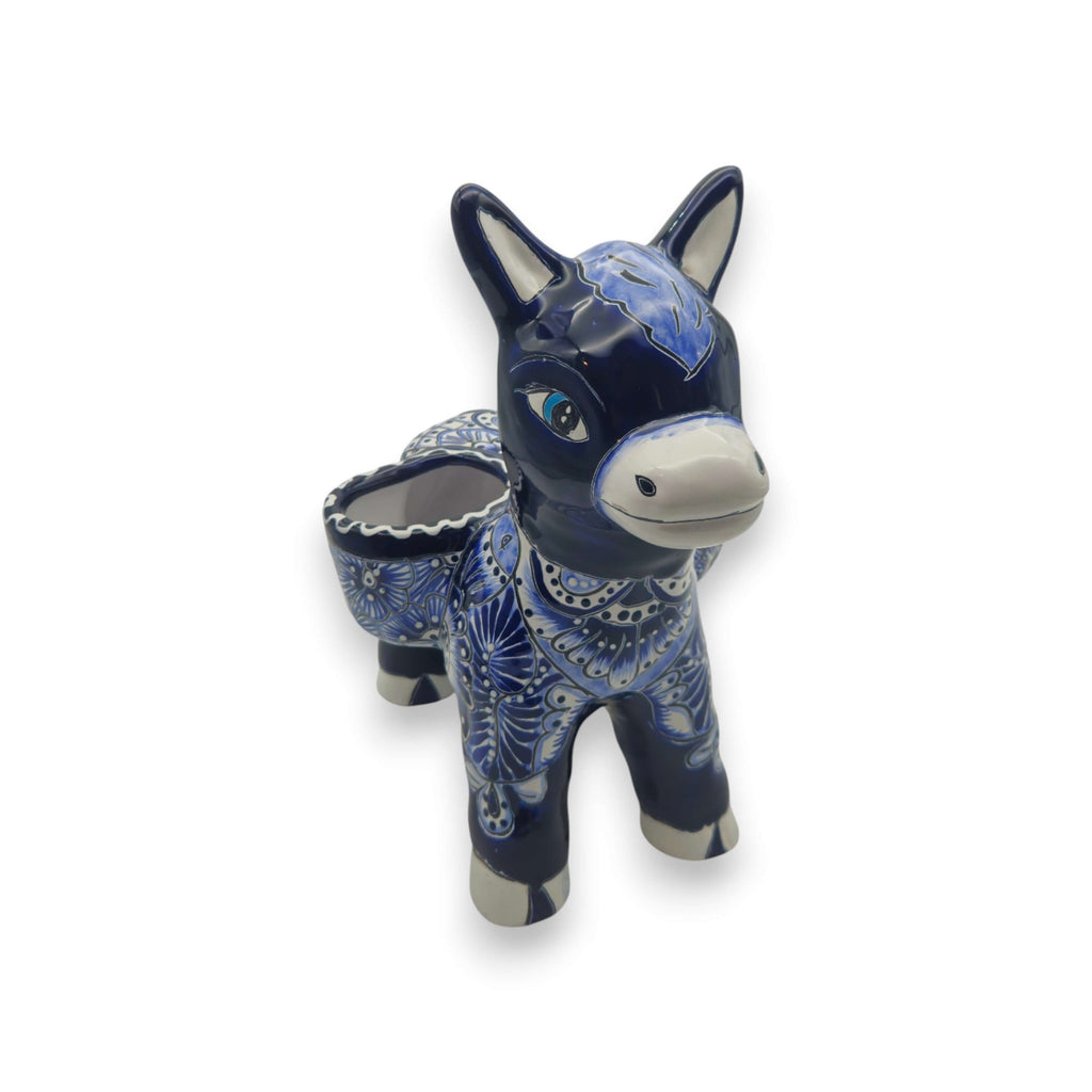 Blue Talavera Donkey Planter | Handmade Mexican Pottery
