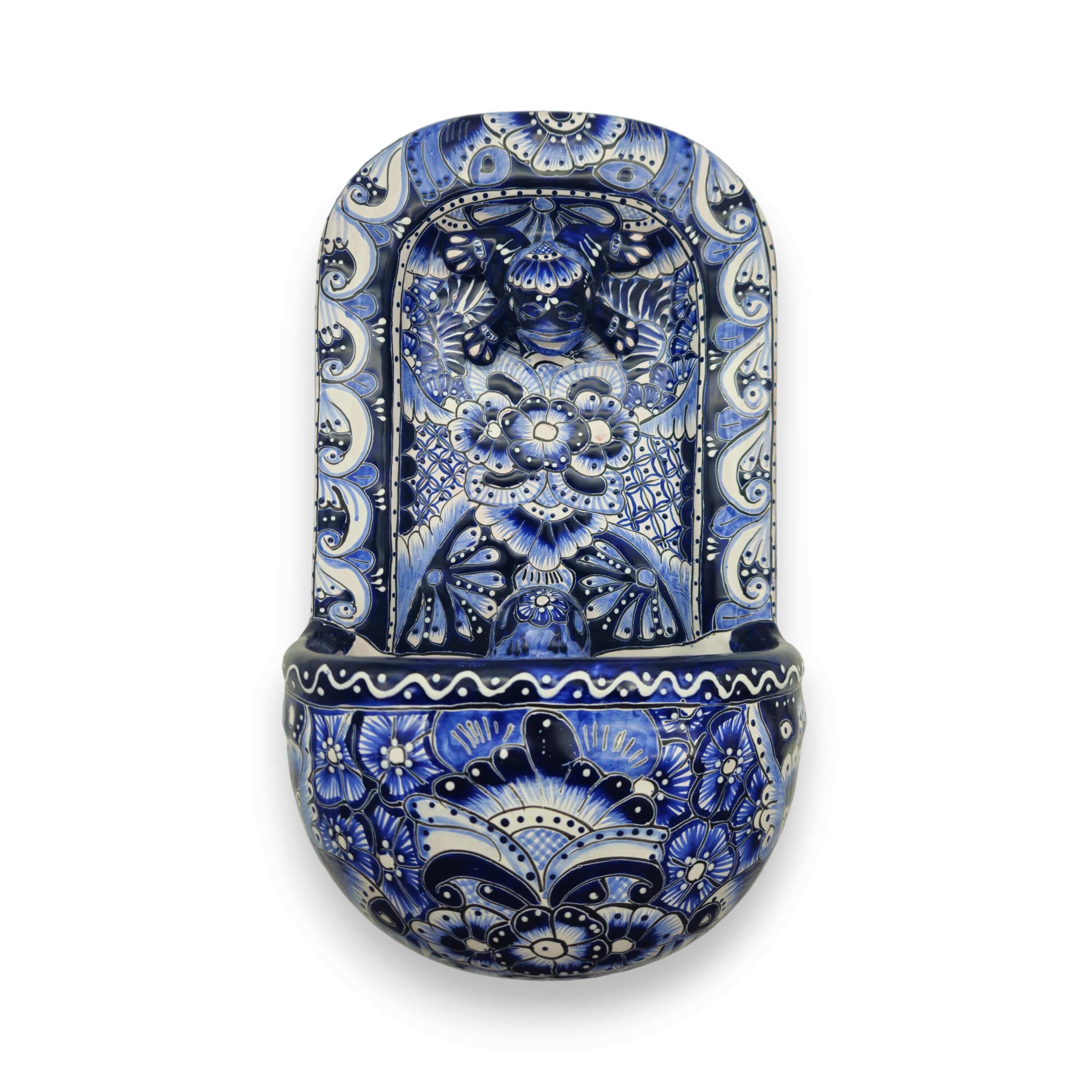 Blue & White Talavera Wall Fountain | Handmade Mexican Ceramic