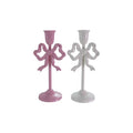 Cast Iron Pink & White Bow Taper Candle Holders