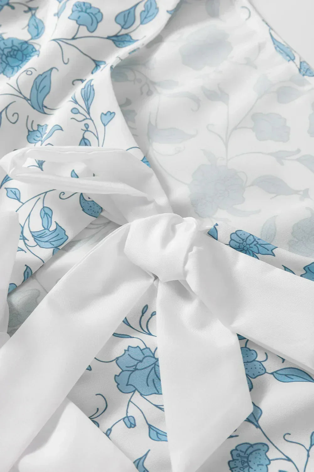 Sky Blue Floral Bow Front Puff Sleeve Mini Dress