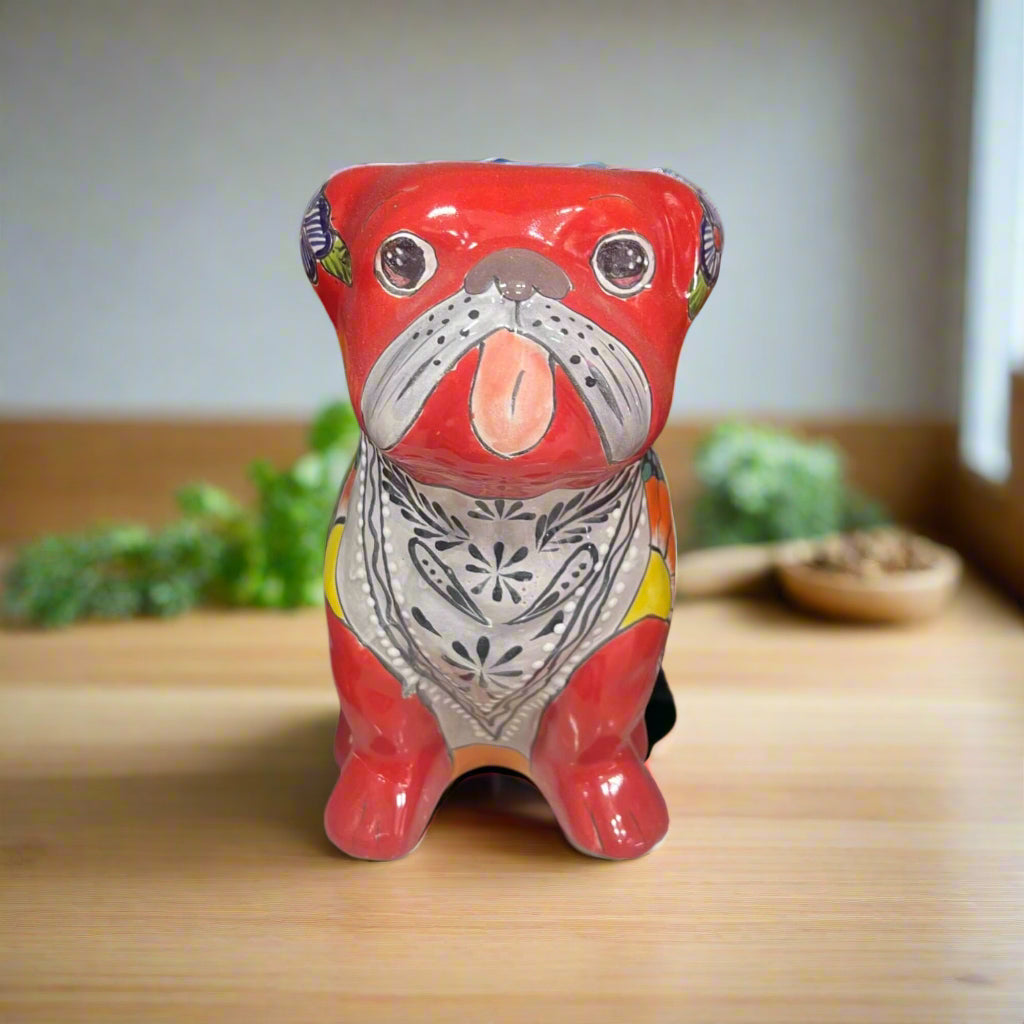 Talavera Bulldog Statue | Colorful Handmade Mexican Art