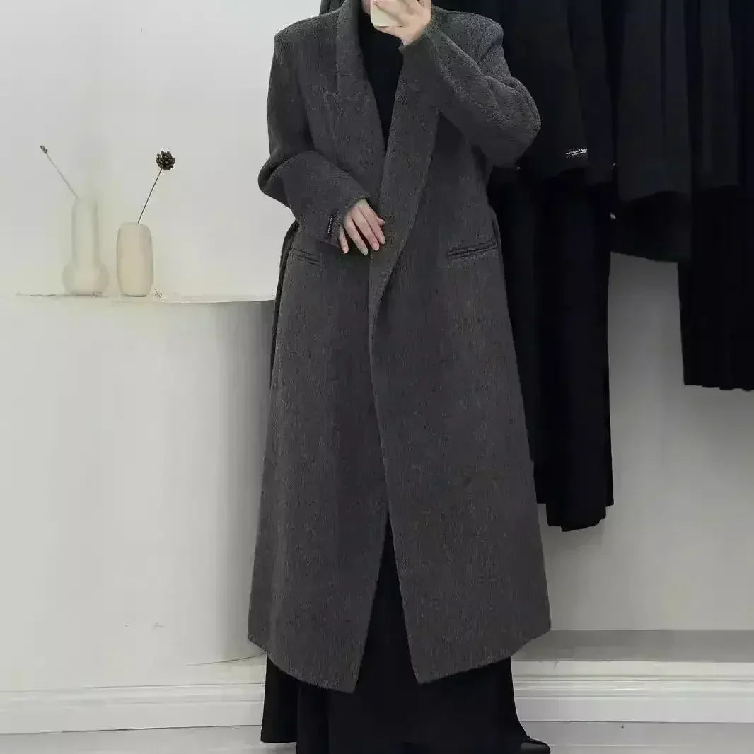 Angora Red Women's Loose Double-Sided Wool Overcoat – Elegant & Cozy
