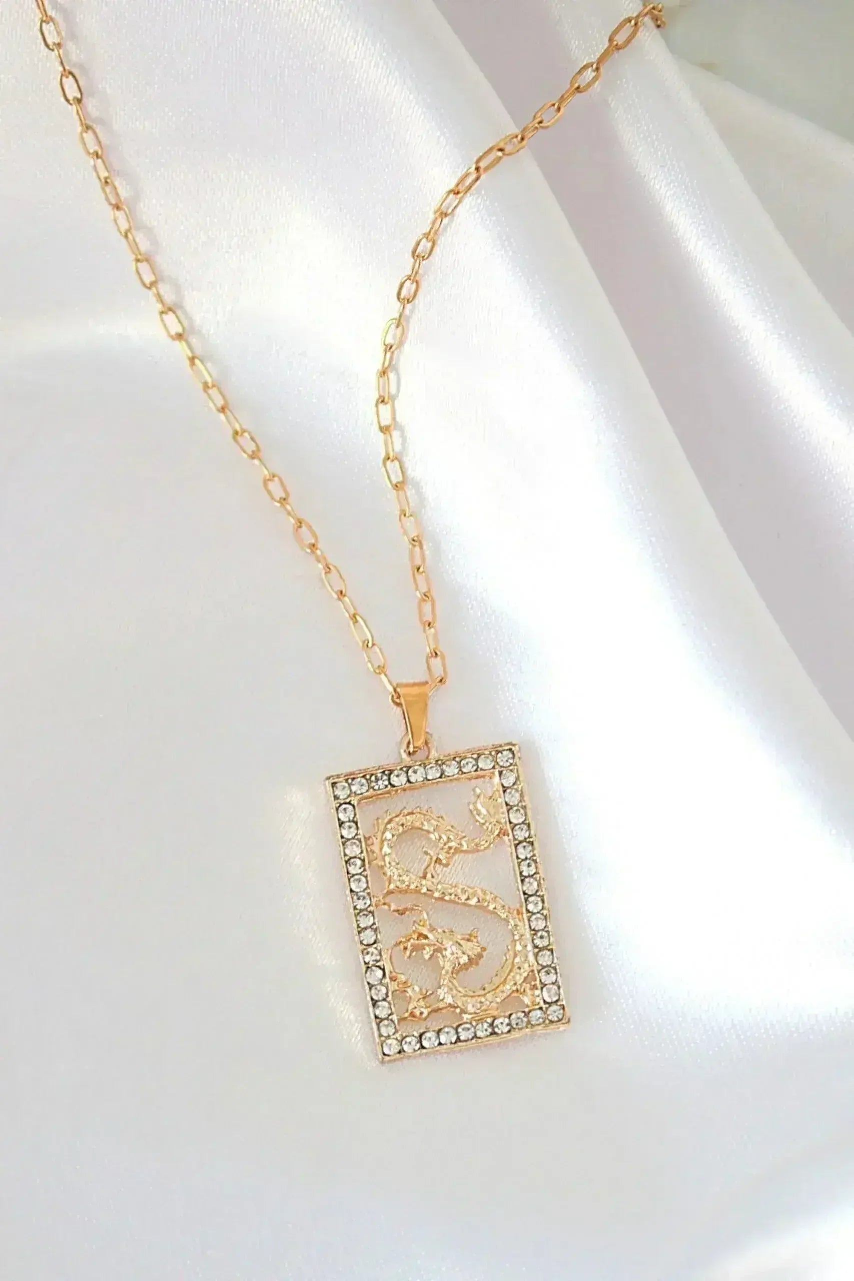 24 Karats Cubic Zirconia Chinese Dragon Necklace