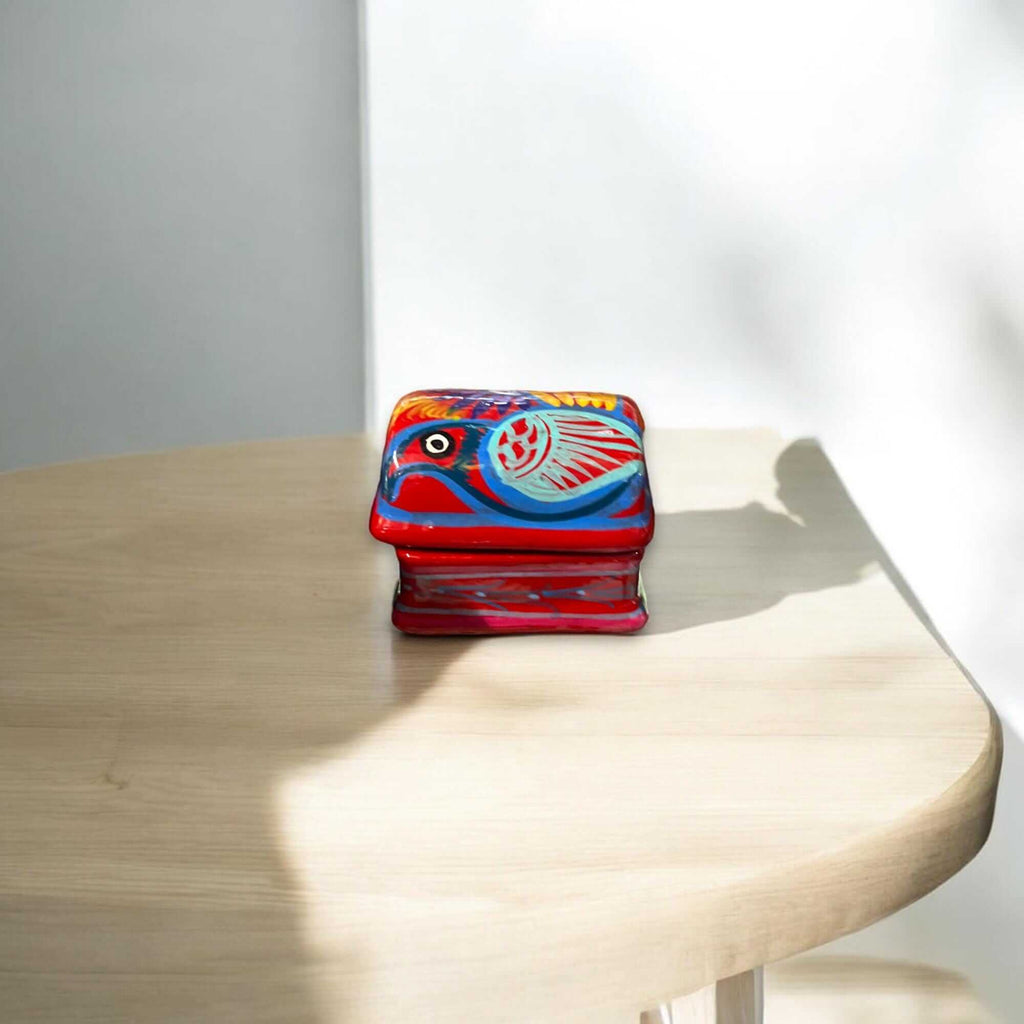 Colorful Hand-Painted Guerrero Jewelry Box | Mexican Ceramic Chest