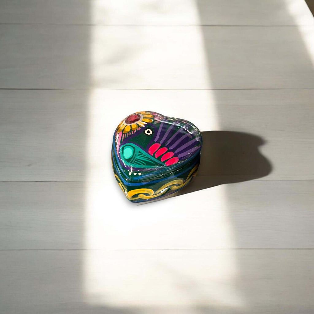 Guerrero Heart-Shaped Jewelry Box | Mexican Ceramic Earring Holder