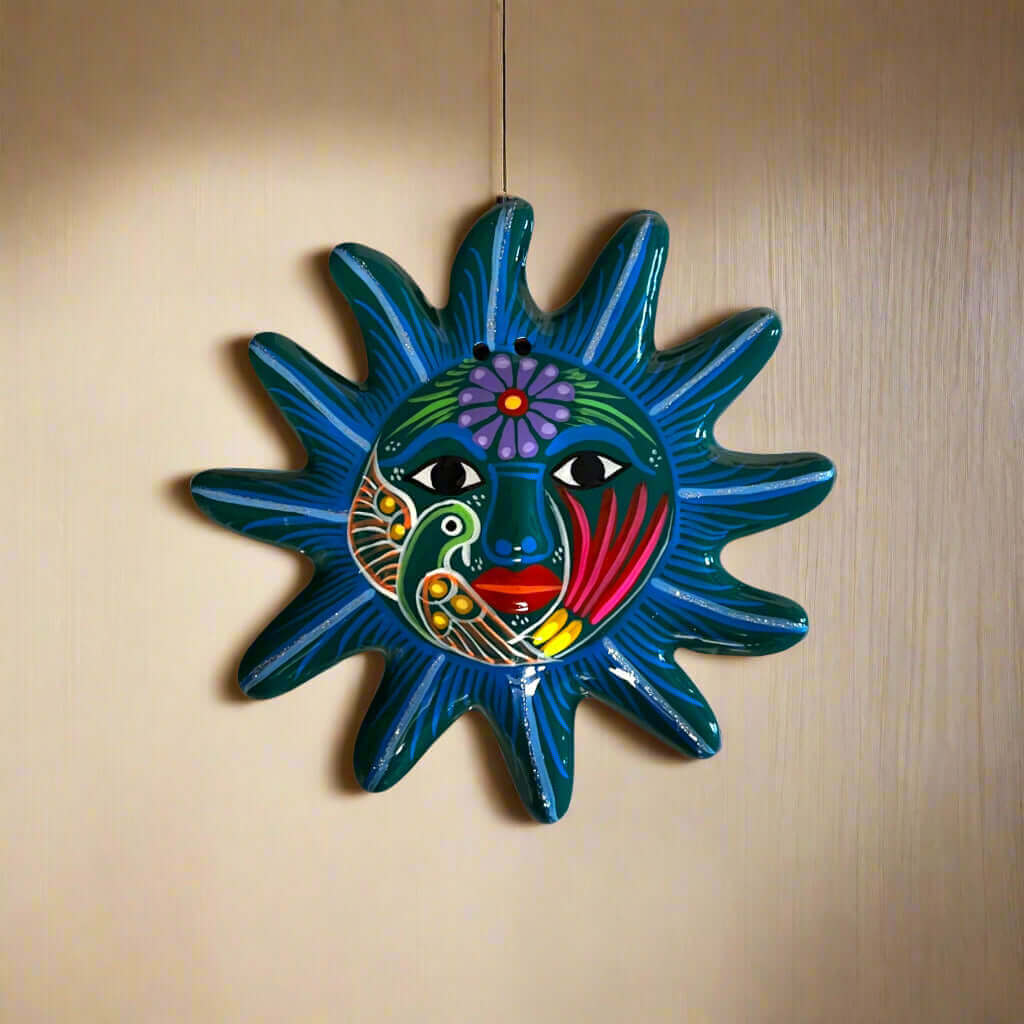 Hand-Painted Guerrero Sun Wall Art | Mexican Folk Decor