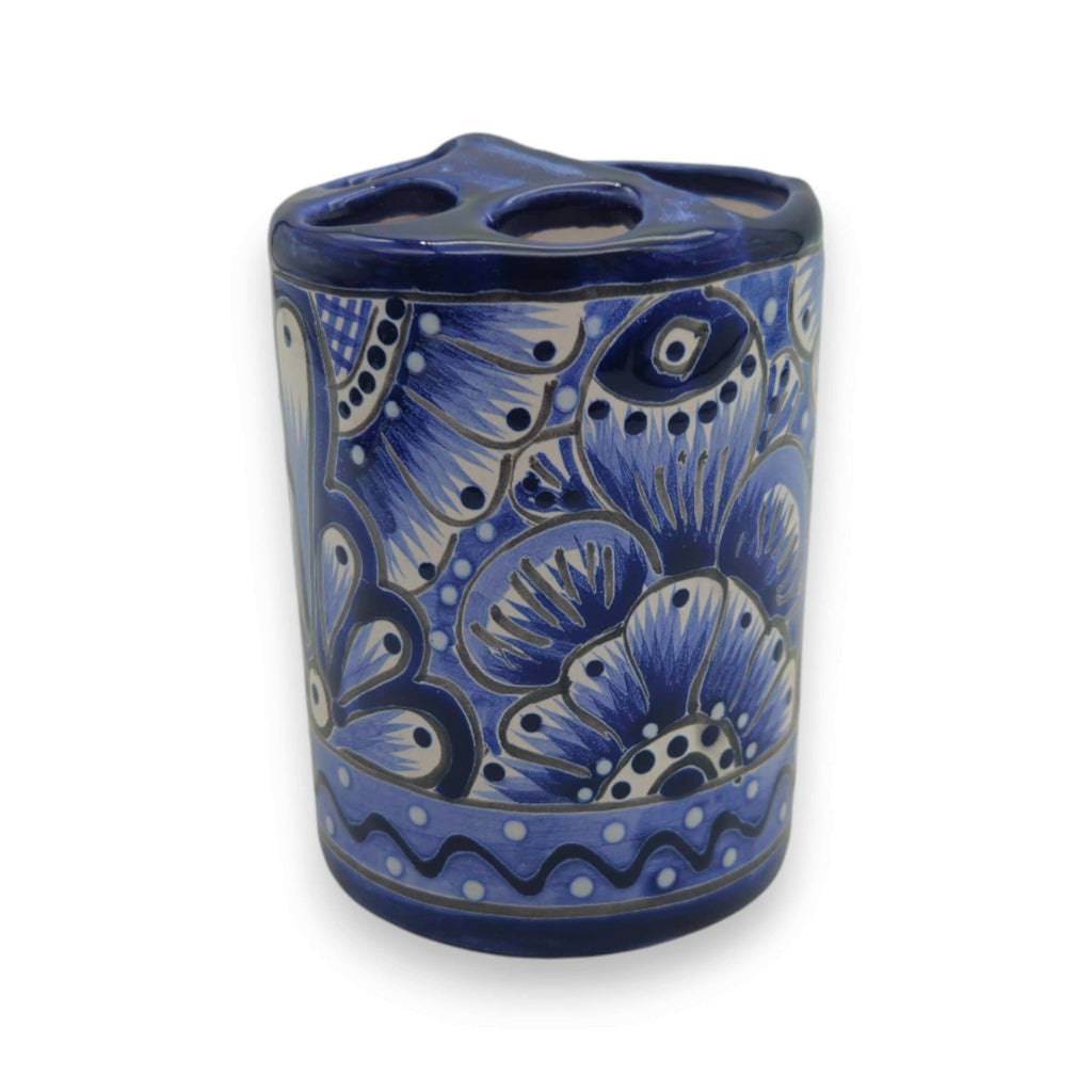 Hand-Painted Talavera Toothbrush Holder | Blue & White Ceramic