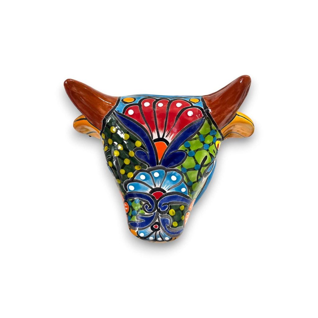 Talavera Bull Planter | Hand-Painted Mexican Bull Wall Art