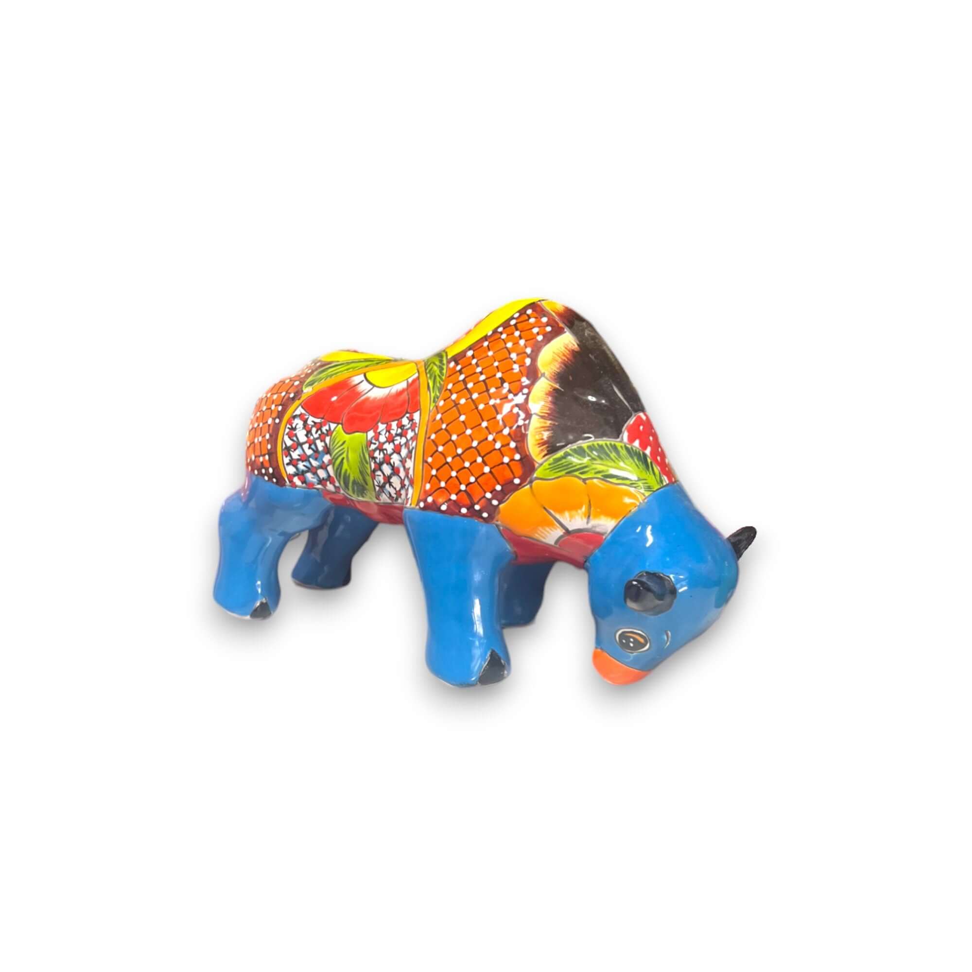 Talavera Bull Statue | Hand-Painted Mexican Ceramic Animal Decor