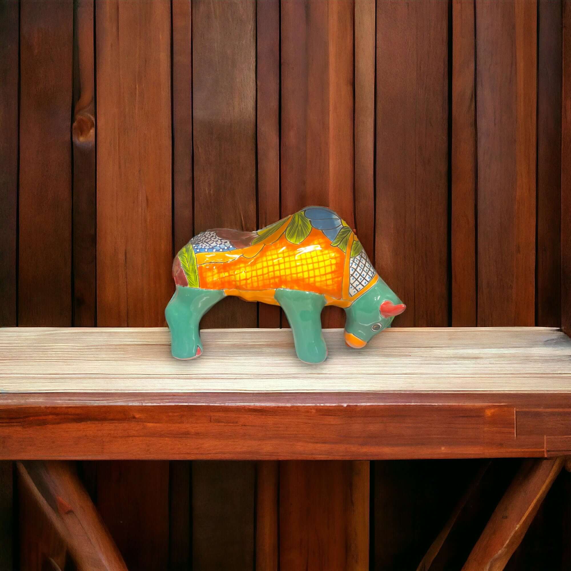 Talavera Bull Statue | Hand-Painted Mexican Ceramic Animal Decor
