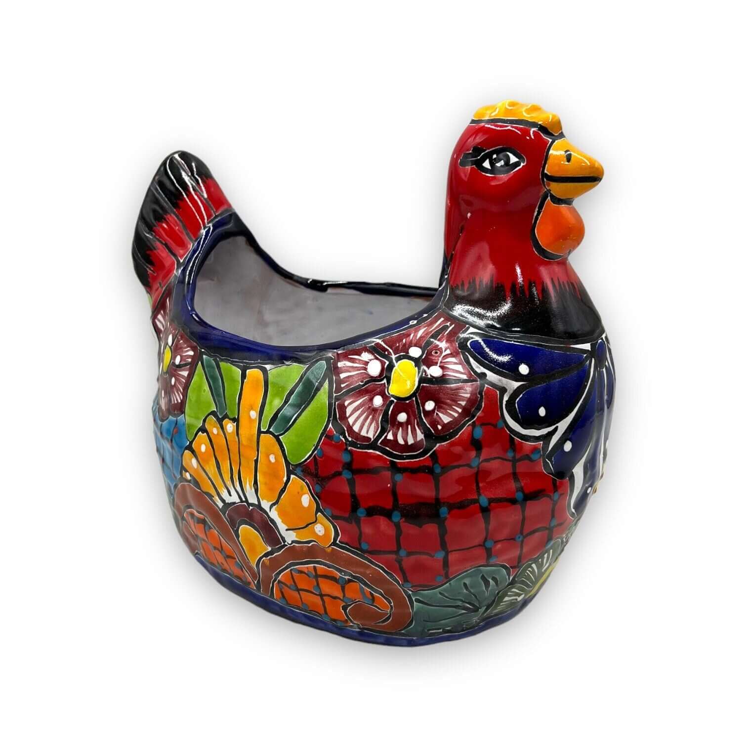 Large Talavera Chicken Planter | Hand-Painted Mexican Pottery Statue