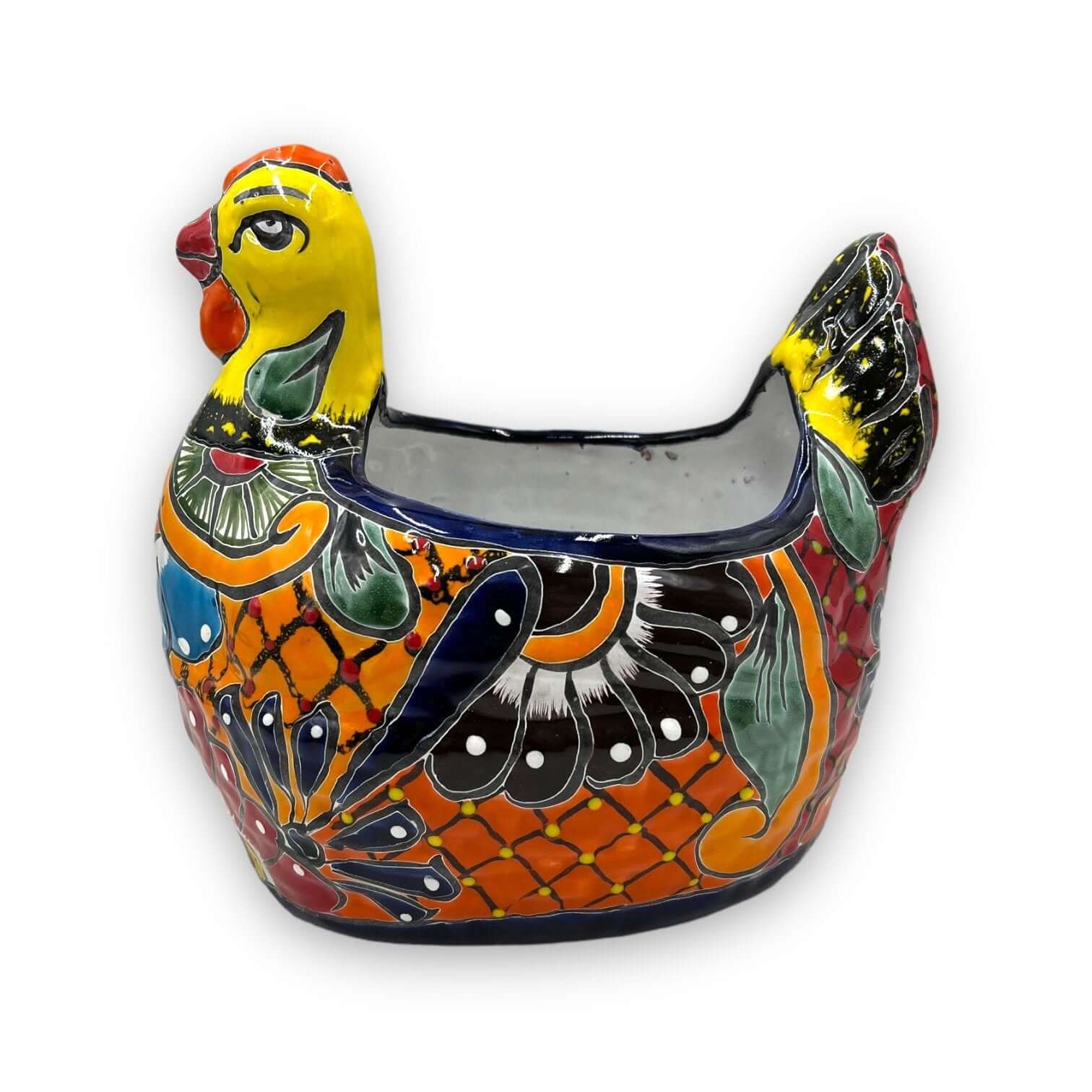 Large Talavera Chicken Planter | Hand-Painted Mexican Pottery Statue