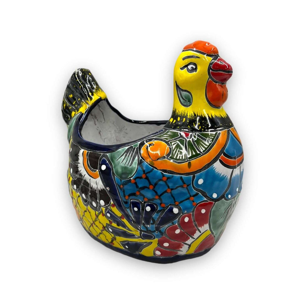 Large Talavera Chicken Planter | Hand-Painted Mexican Pottery Statue