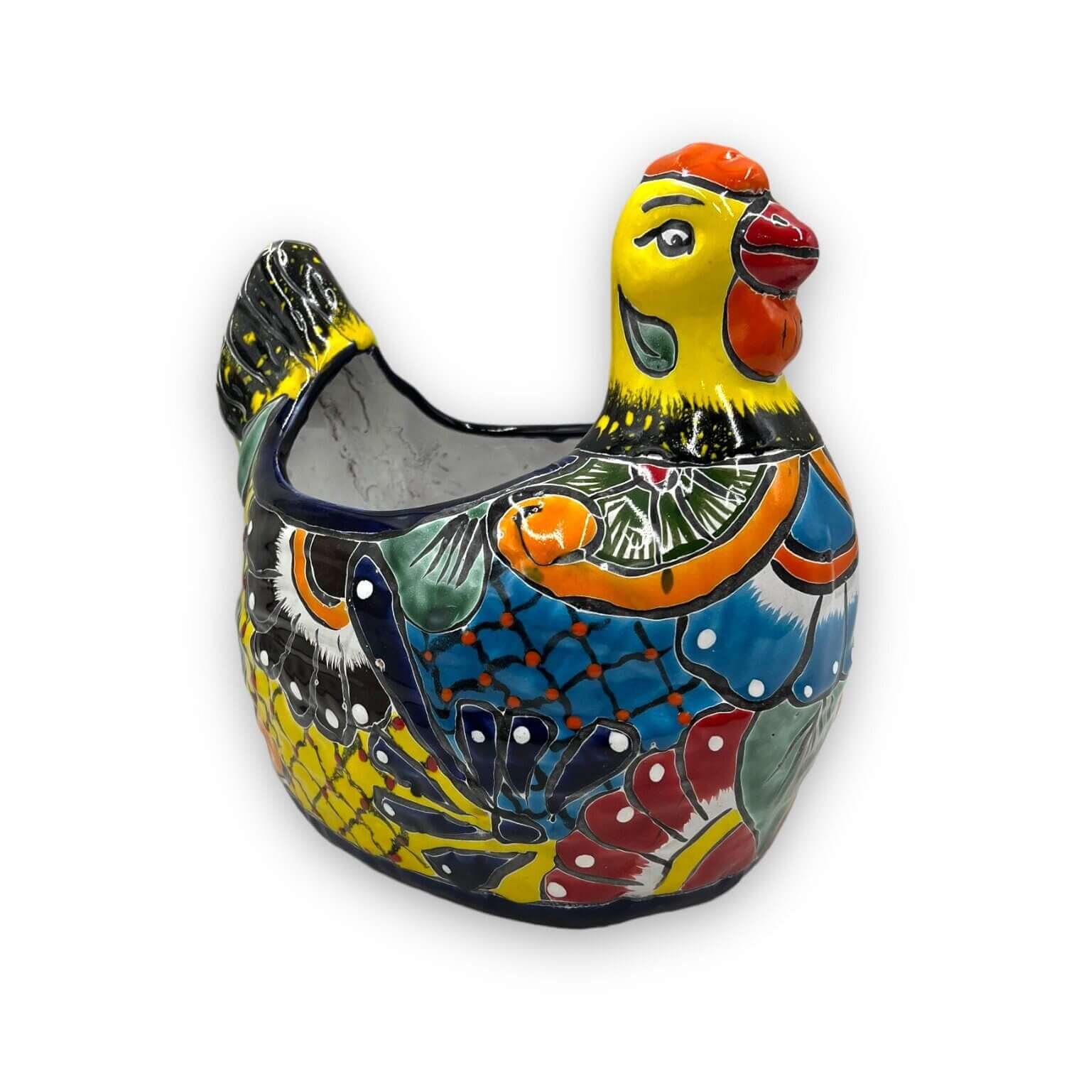 Large Talavera Chicken Planter | Hand-Painted Mexican Pottery Statue