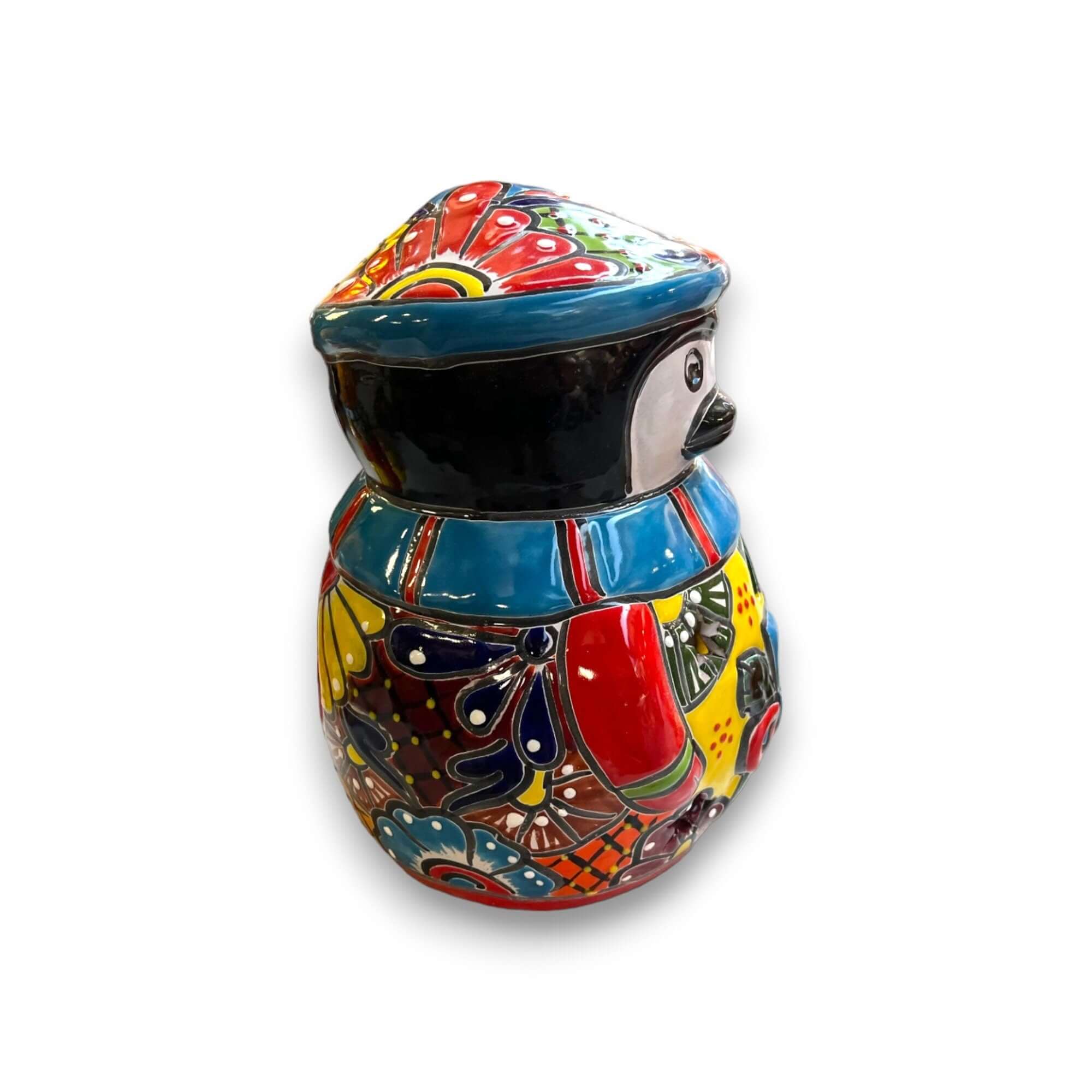 Hand-Painted Talavera Penguin Statue | Festive Christmas Decor