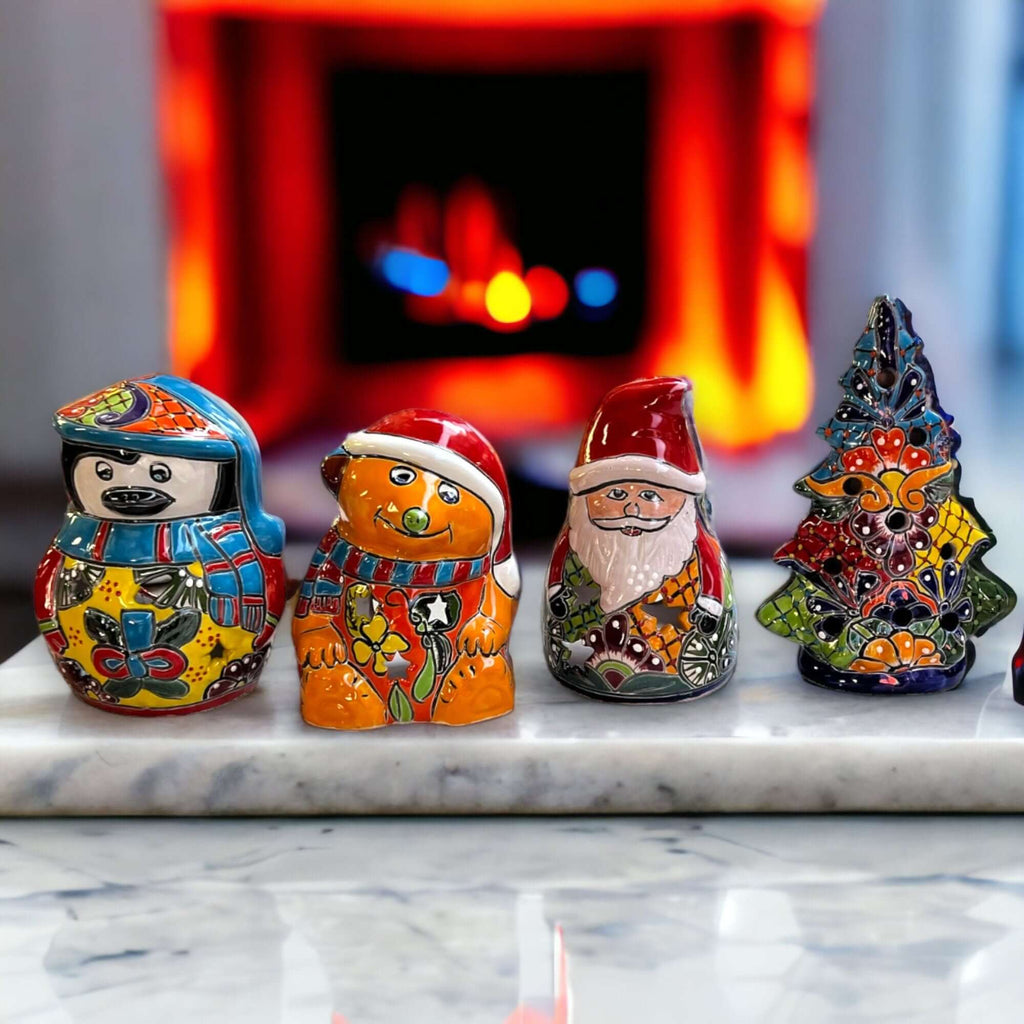 Hand-Painted Talavera Penguin Statue | Festive Christmas Decor