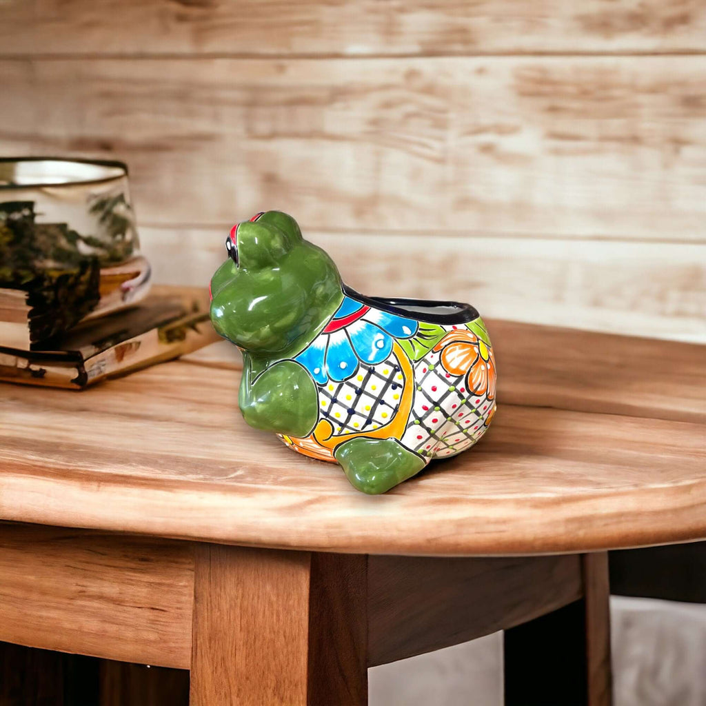 Hand-Painted Talavera Frog Planter | Mexican Art Pottery