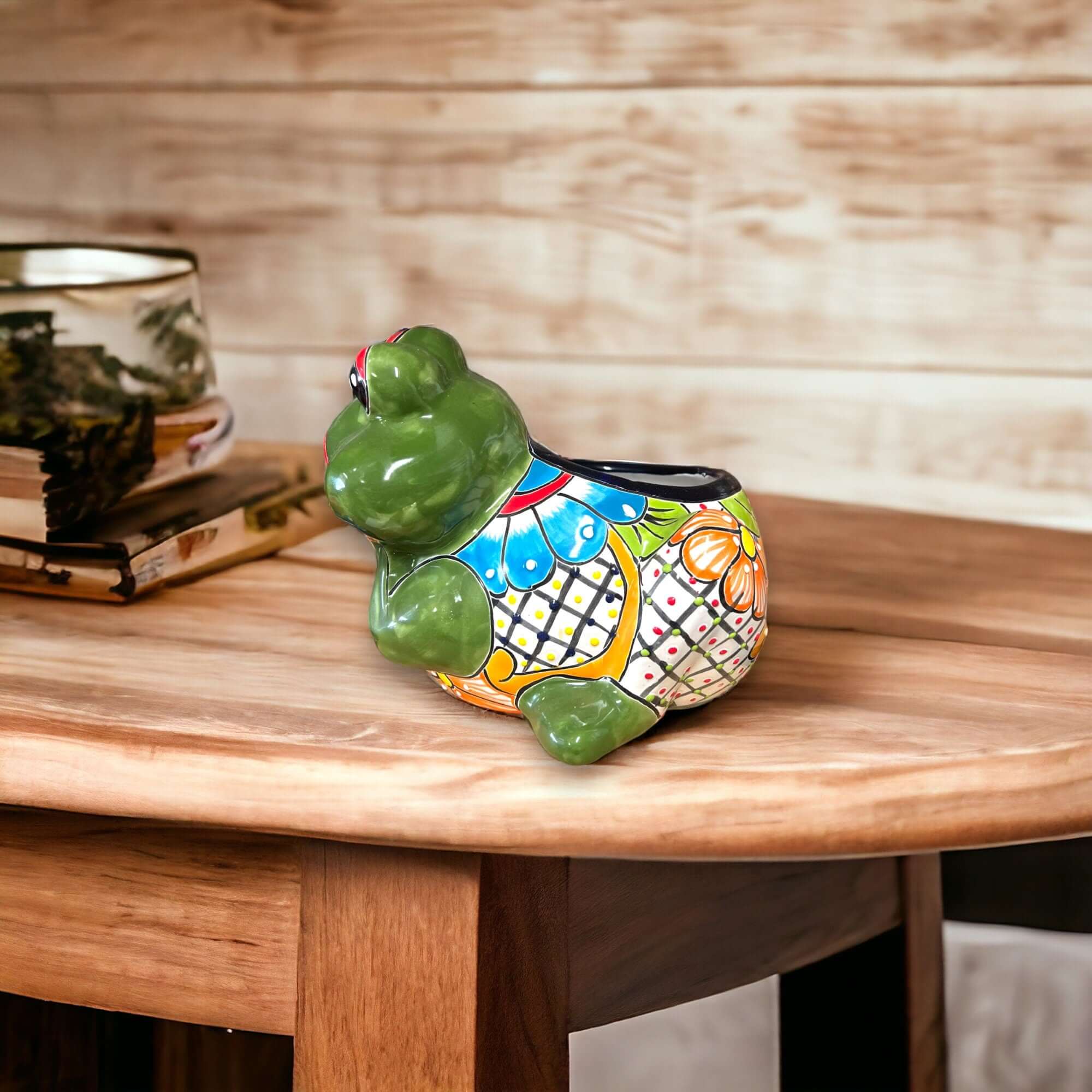 Hand-Painted Talavera Frog Planter | Mexican Art Pottery
