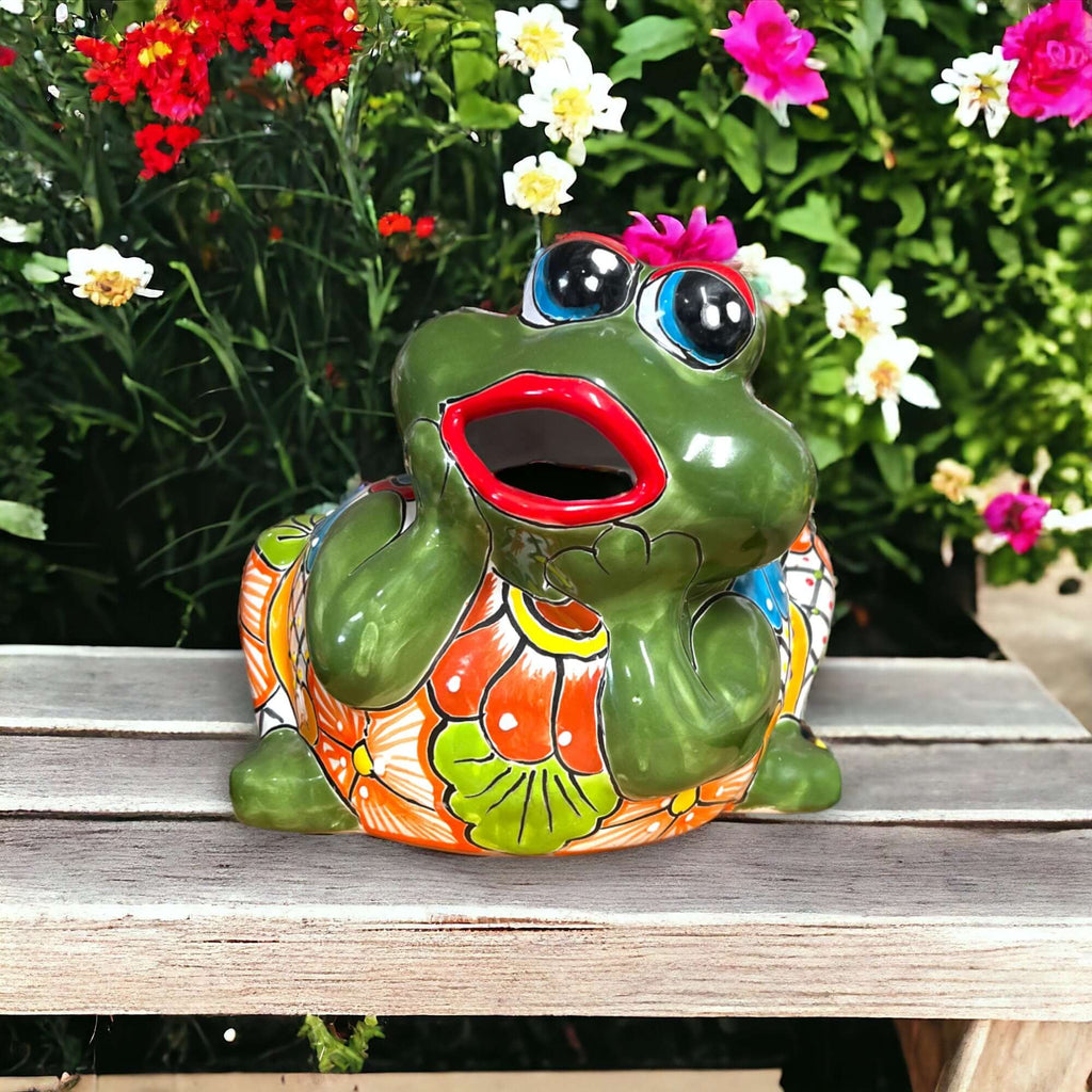 Hand-Painted Talavera Frog Planter | Mexican Art Pottery