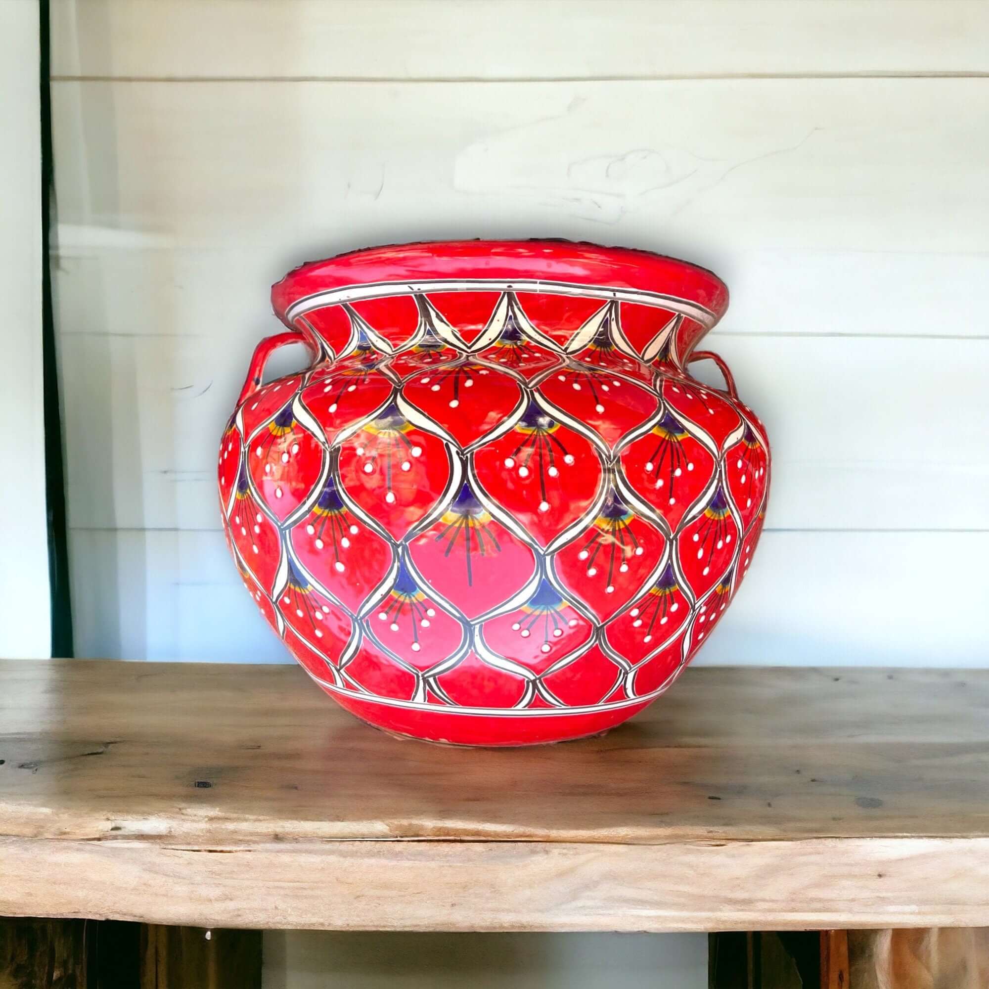 Extra Large Hand-Painted Talavera Peacock Flower Pot | Planter Decor