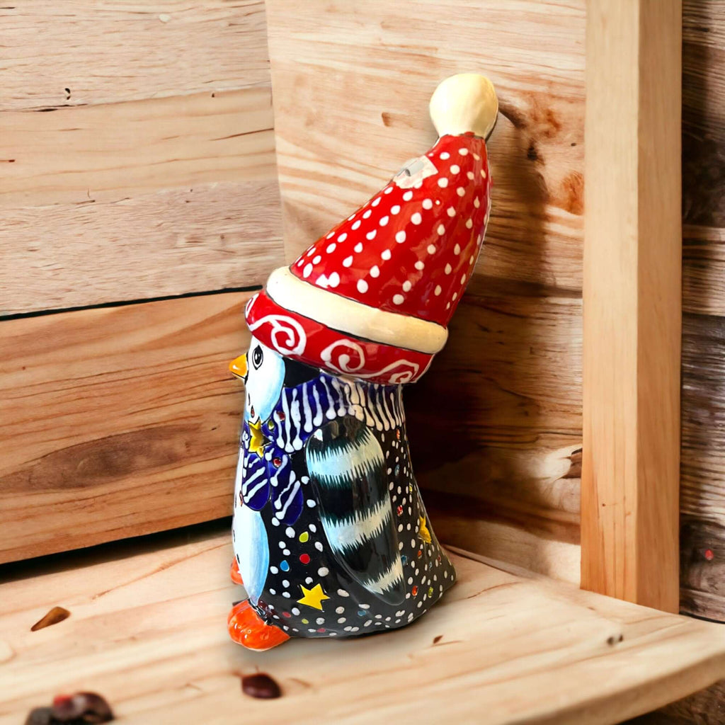 Hand-Painted Talavera Penguin Statue | Festive Christmas Decor