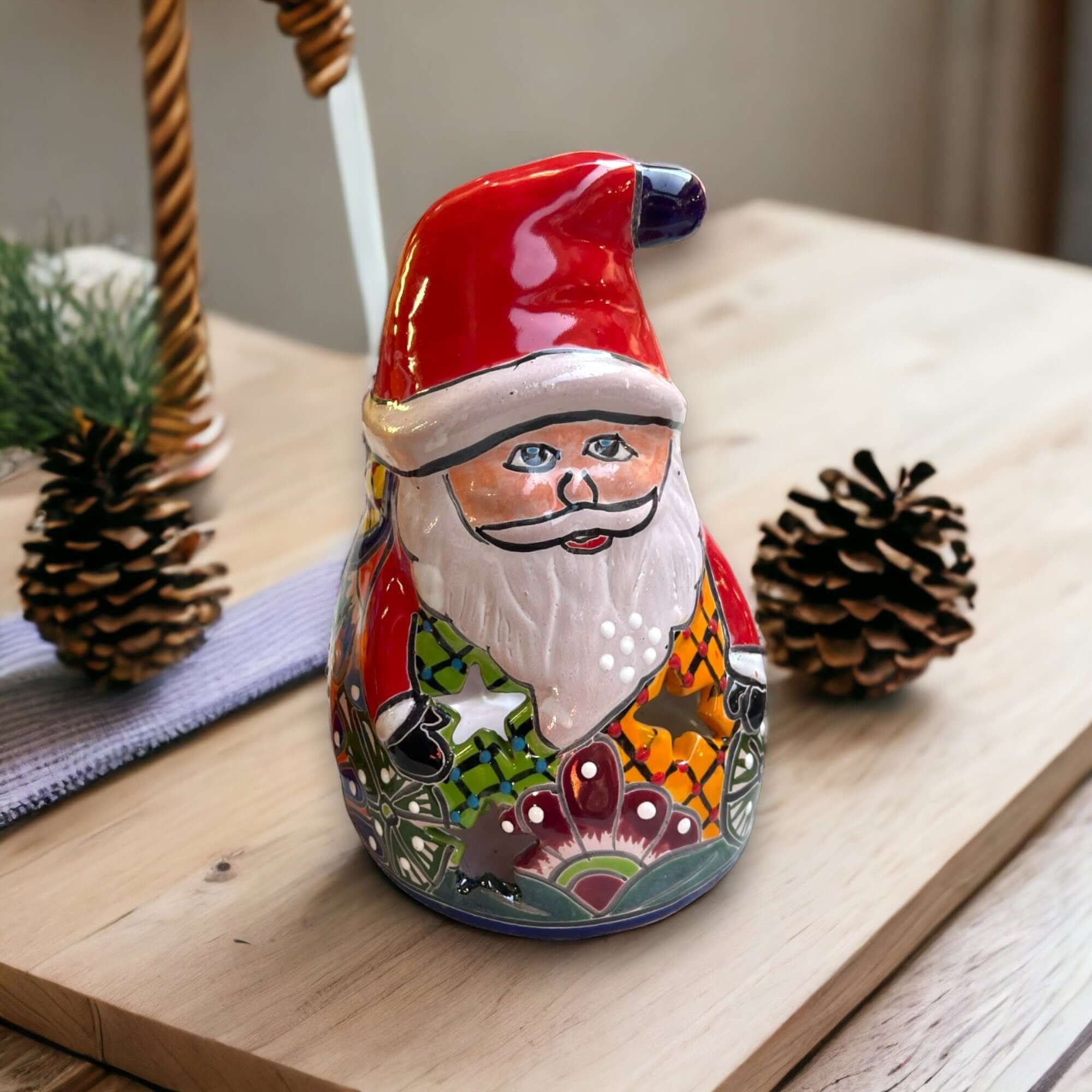 Festive Hand-Painted Talavera Santa Statue | Christmas Decor