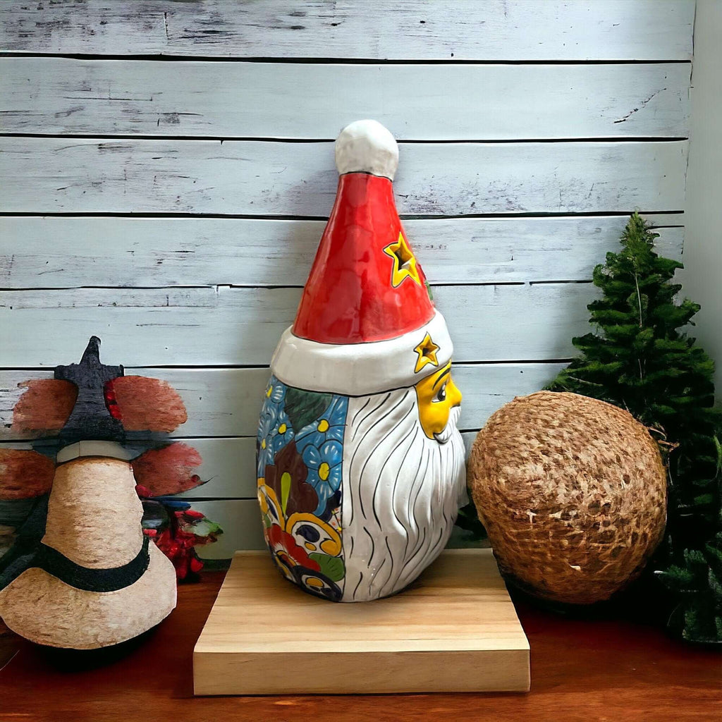 Hand-Painted Talavera Santa Statue | Festive Christmas Decoration
