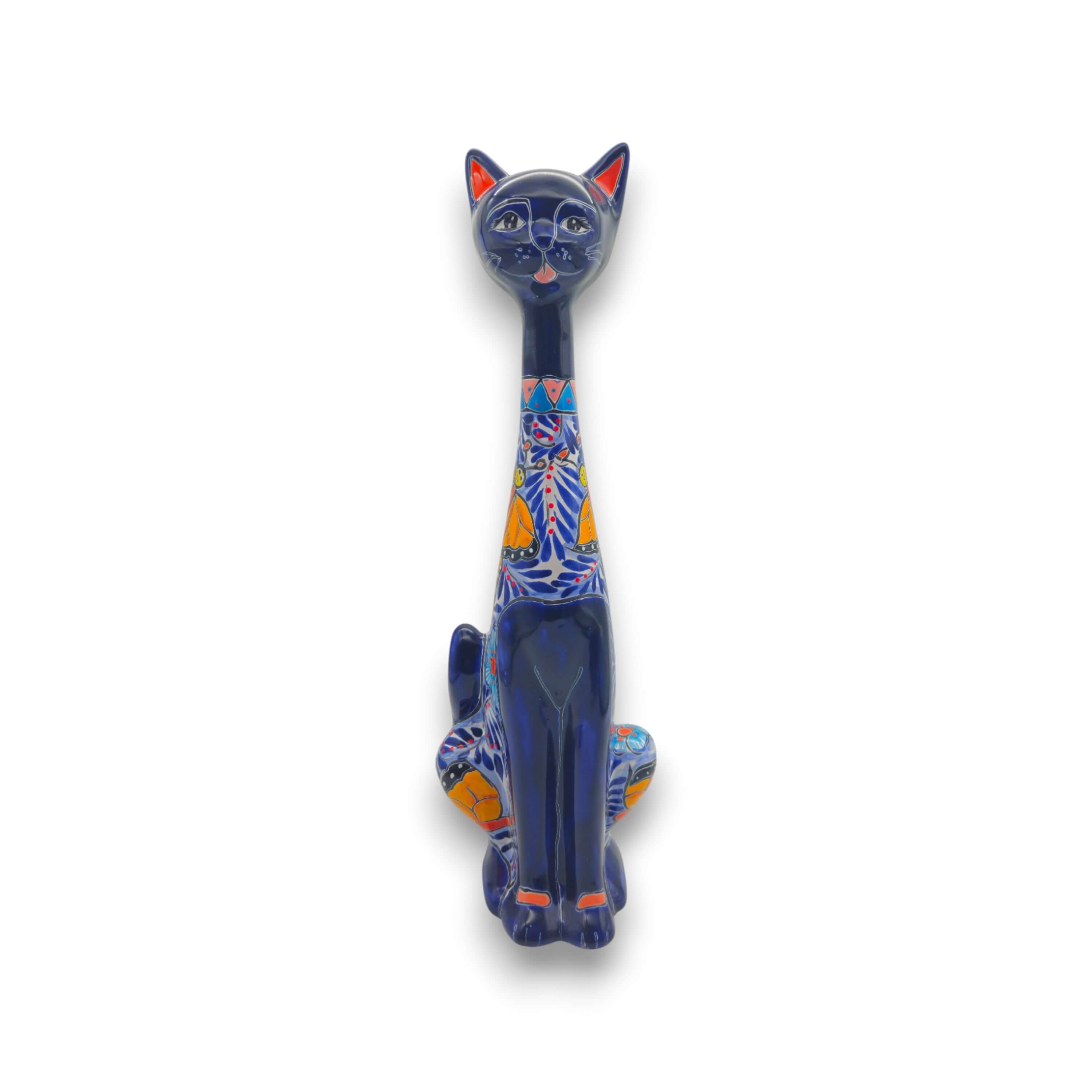 Colorful Talavera Cat Statue | Handmade Mexican Art