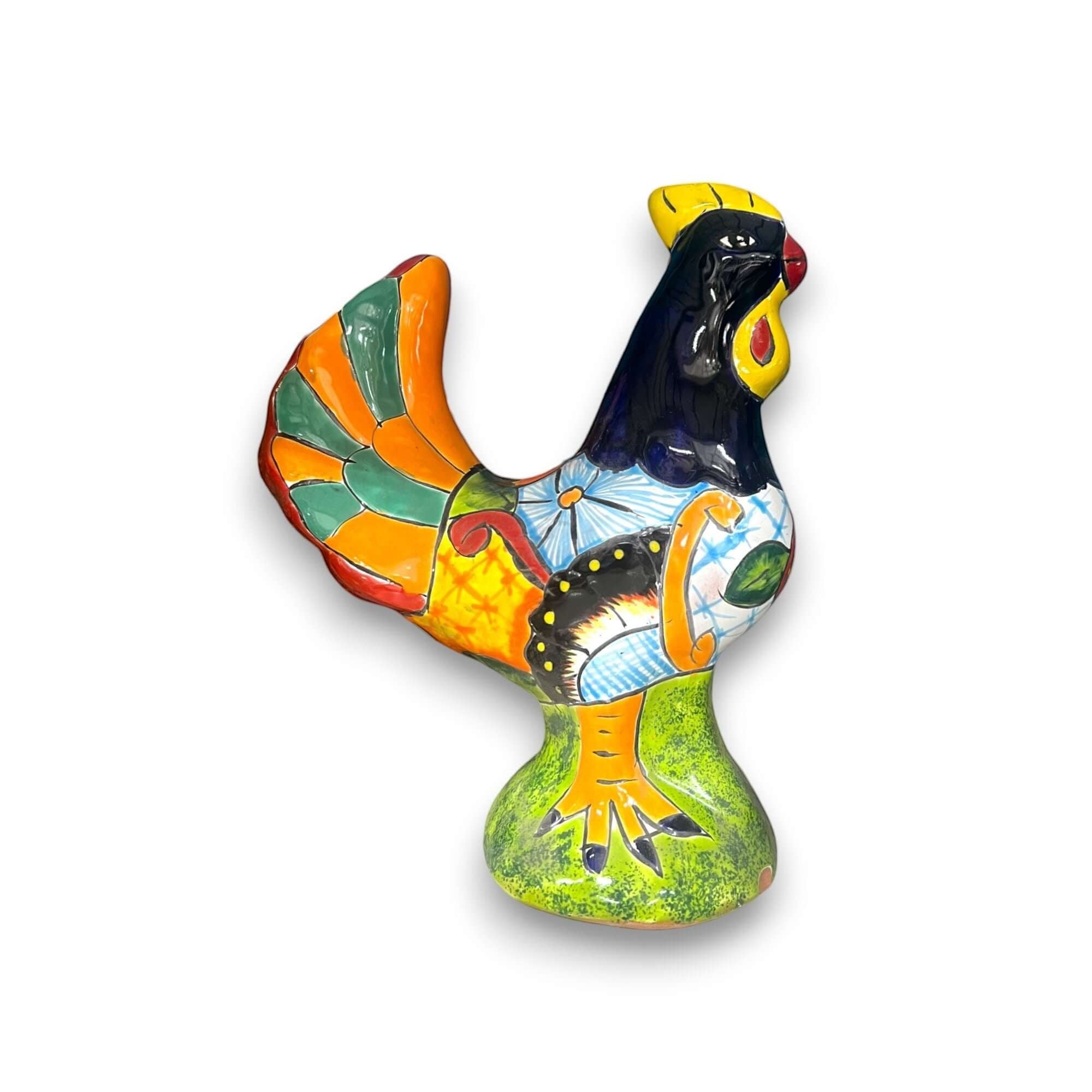 Talavera Rooster Statue | Mexican Folk Art Chicken Decor