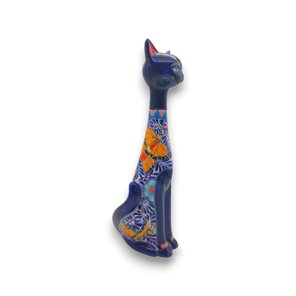 Colorful Talavera Cat Statue | Handmade Mexican Art