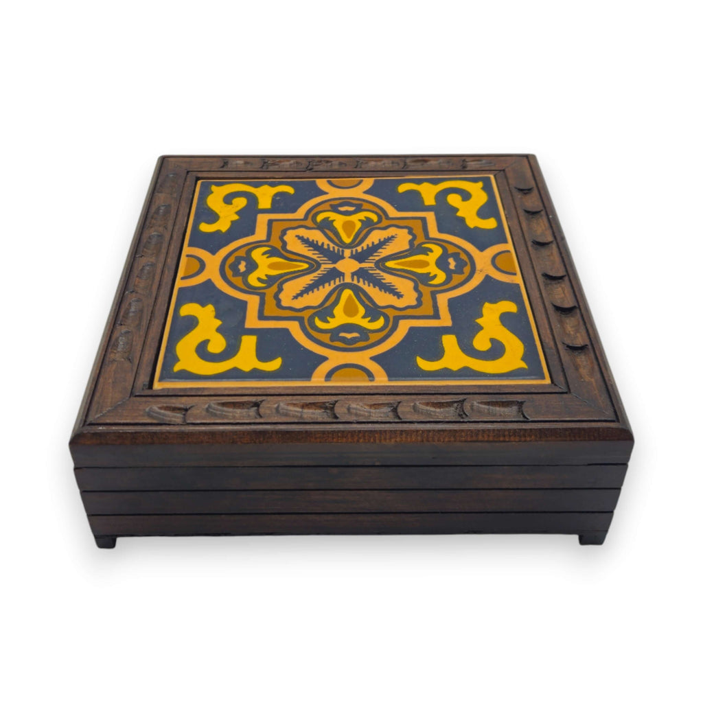 Handmade Talavera Tile Keepsake Box | Mexican Wooden Jewelry Box
