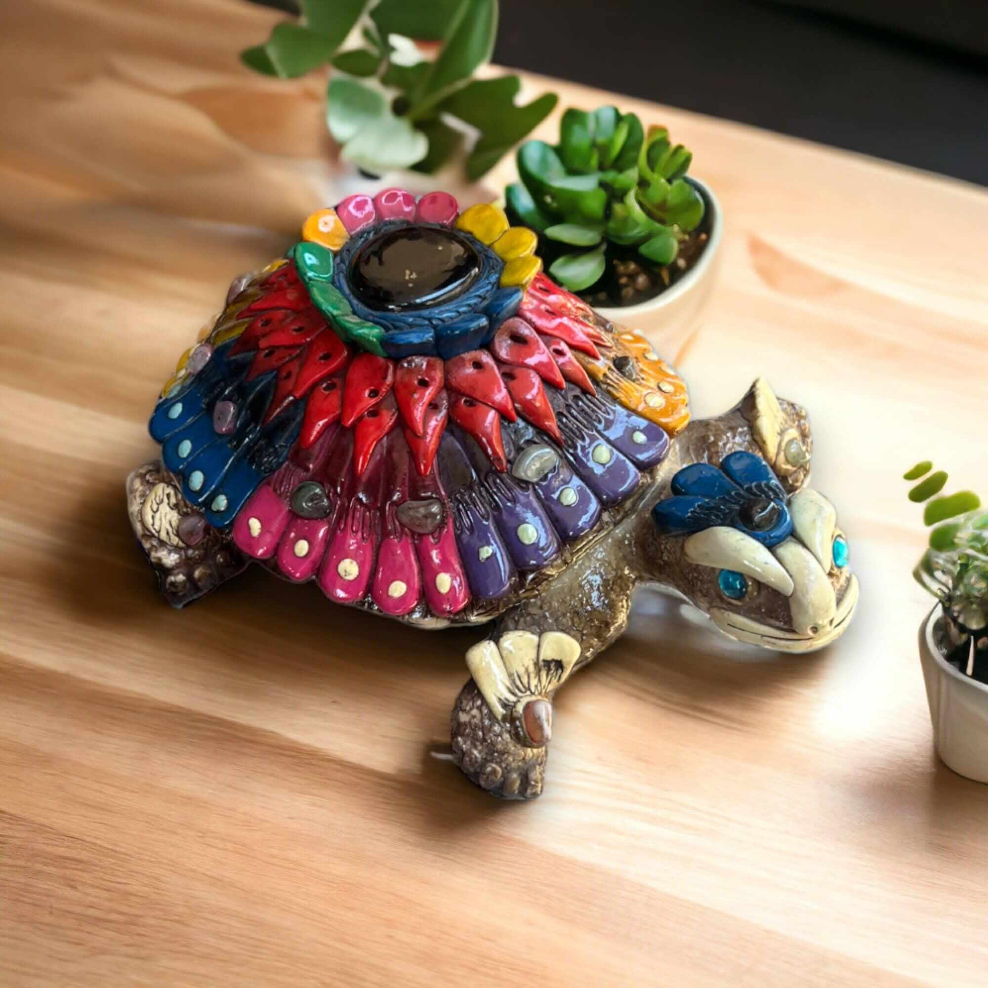 Artisan Crafted Aztec Turtle Statue | Handmade Cultural Decor Accent