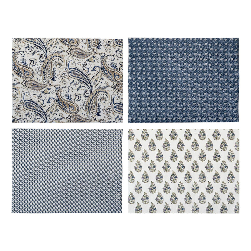 Handmade Blue Paisley Print Recycled Wrapping Paper Sheets