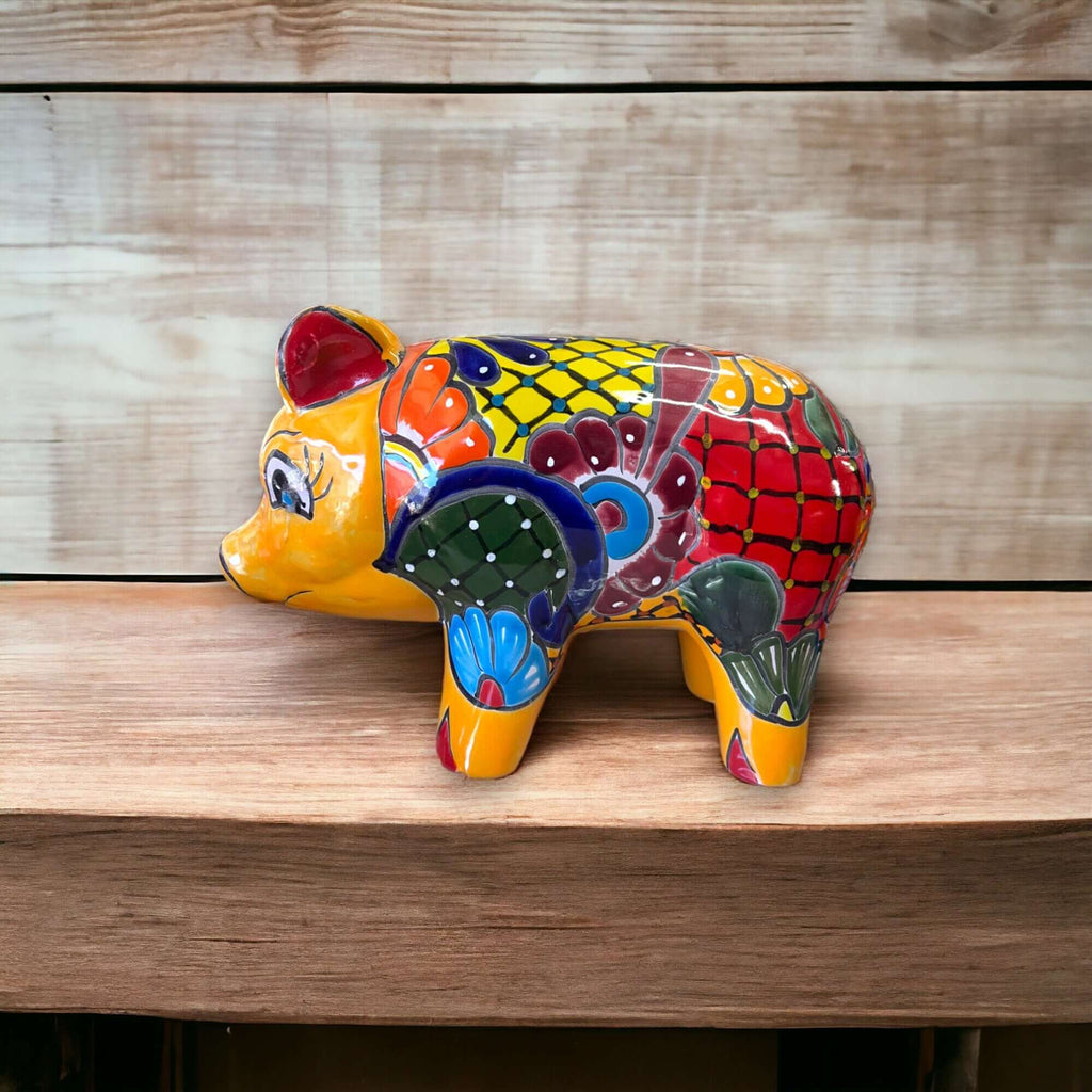 Vibrant Talavera Pig Statue | Colorful Handmade Mexican Animal Pottery