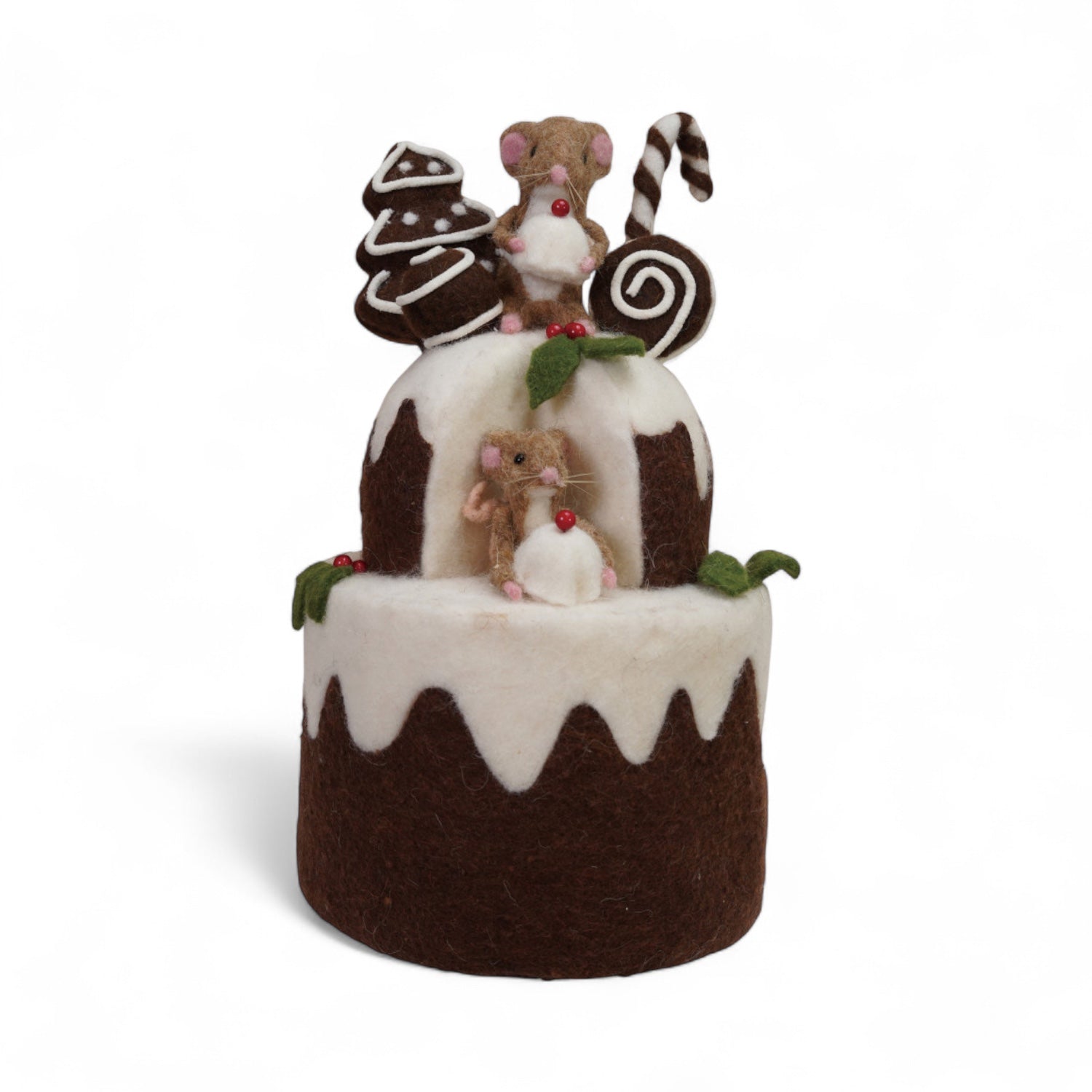 Wool Felt 2-Tier Cake with Mice & Gingerbread